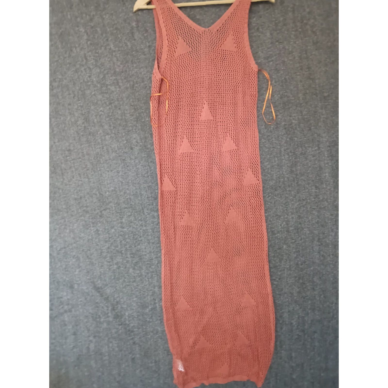 Vintage Codigo Crochet Long Knit Dress S Coral V-Neck Sleeveless Dress Women Lightweight Casual 90s Sexy Size S / US 4 / IT 40 - 2 Thumbnail