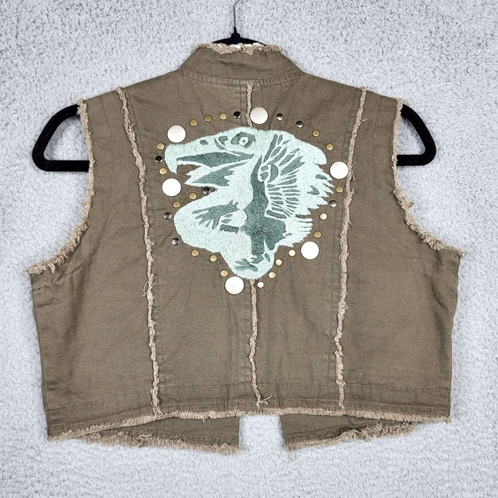 Miss Me Miss Me Green Vest Junior's Studded Embroidered Size L Vest Adults Juniors Women Green Studded 90s Art Casual Mens Womens Boys Girls Size L / US 10 / IT 46 - 2 Thumbnail