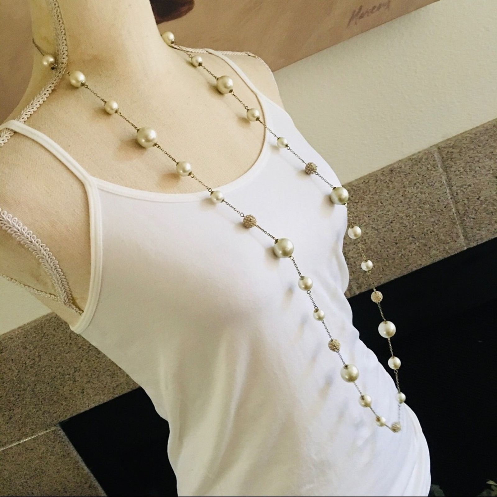 Vintage Vintage 90s rhinestone disco ball pearl long necklace Size ONE SIZE - 3 Thumbnail
