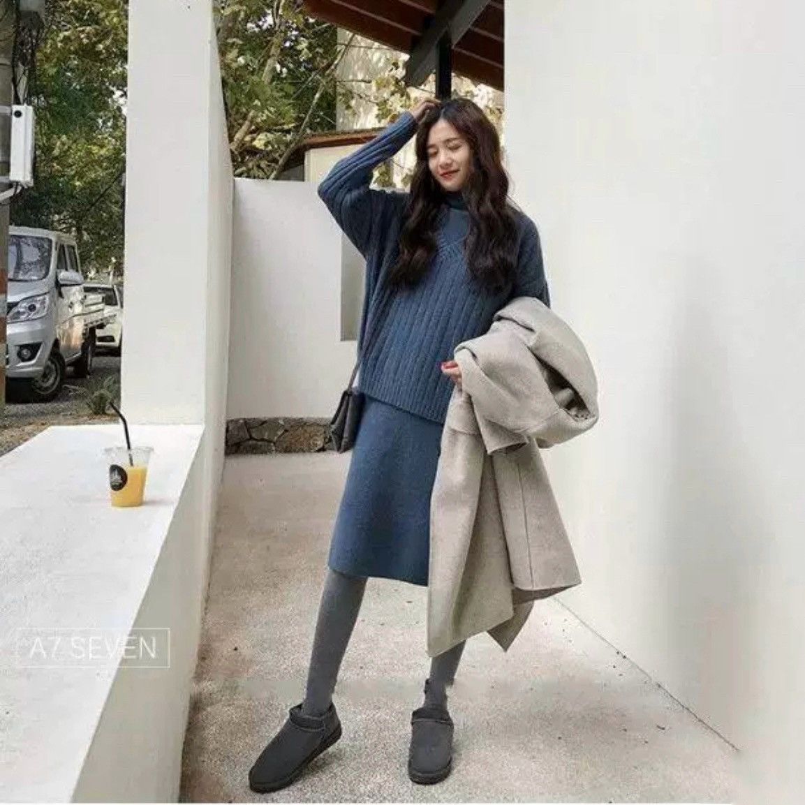 Other 2 pcs knitted sweater turtleneck bodycon dress set Size S / US 4 / IT 40 - 1 Thumbnail