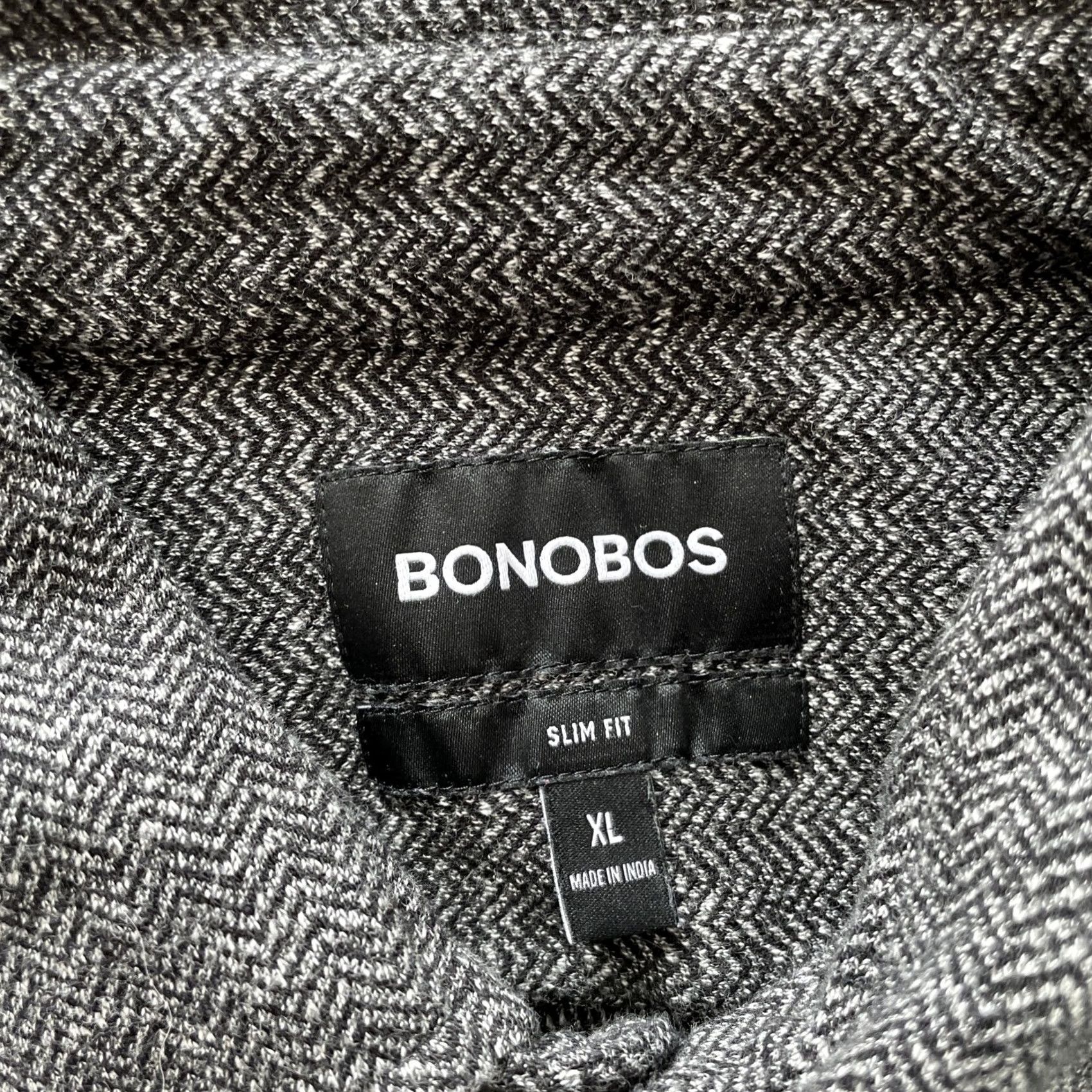 Bonobos Bonobos Button-Up Shirt Mens XL Slim Black Knit Herringbone Long Sleeve Size US XL / EU 56 / 4 - 3 Thumbnail