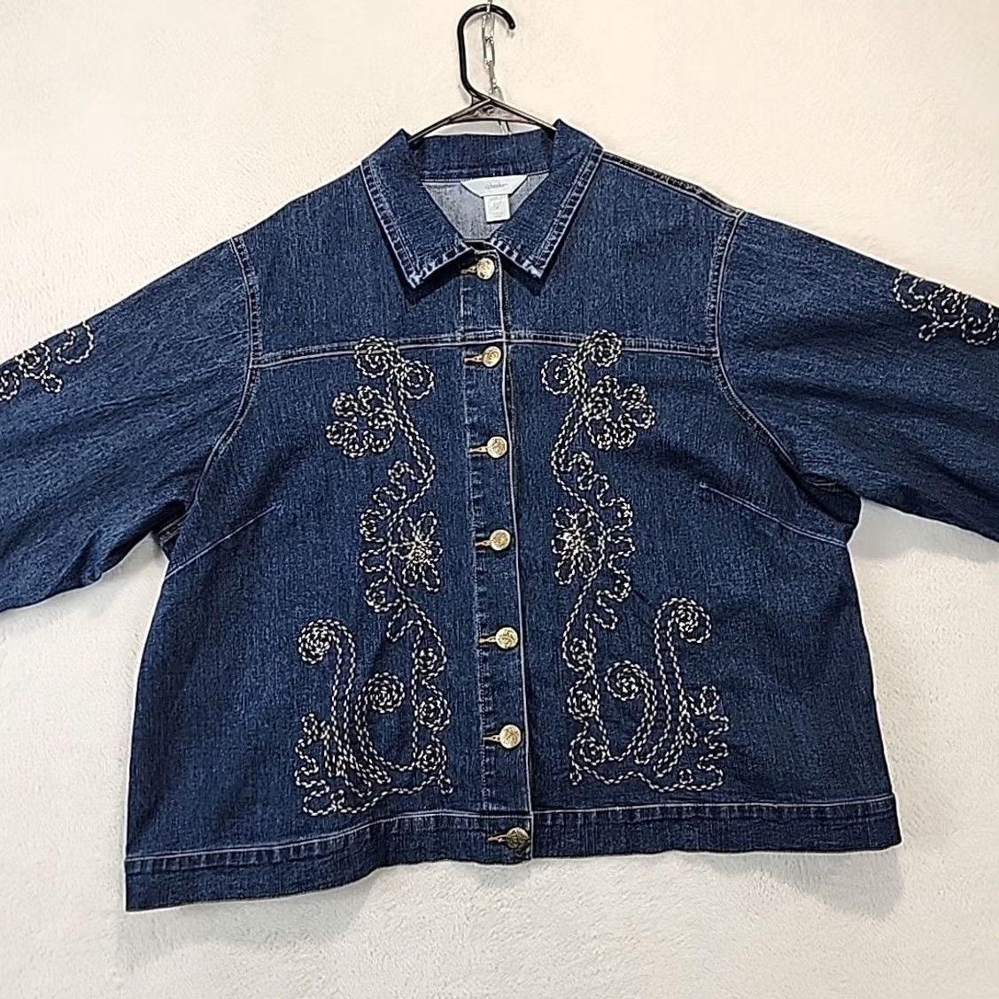 Denime VINTAGE CJ Banks Women's Denim Embroidered Button-Up Shirt Jacket 2X Blue 90s Shacket Casual Womens Size XXL / US 16-18 / IT 52-54 - 3 Thumbnail