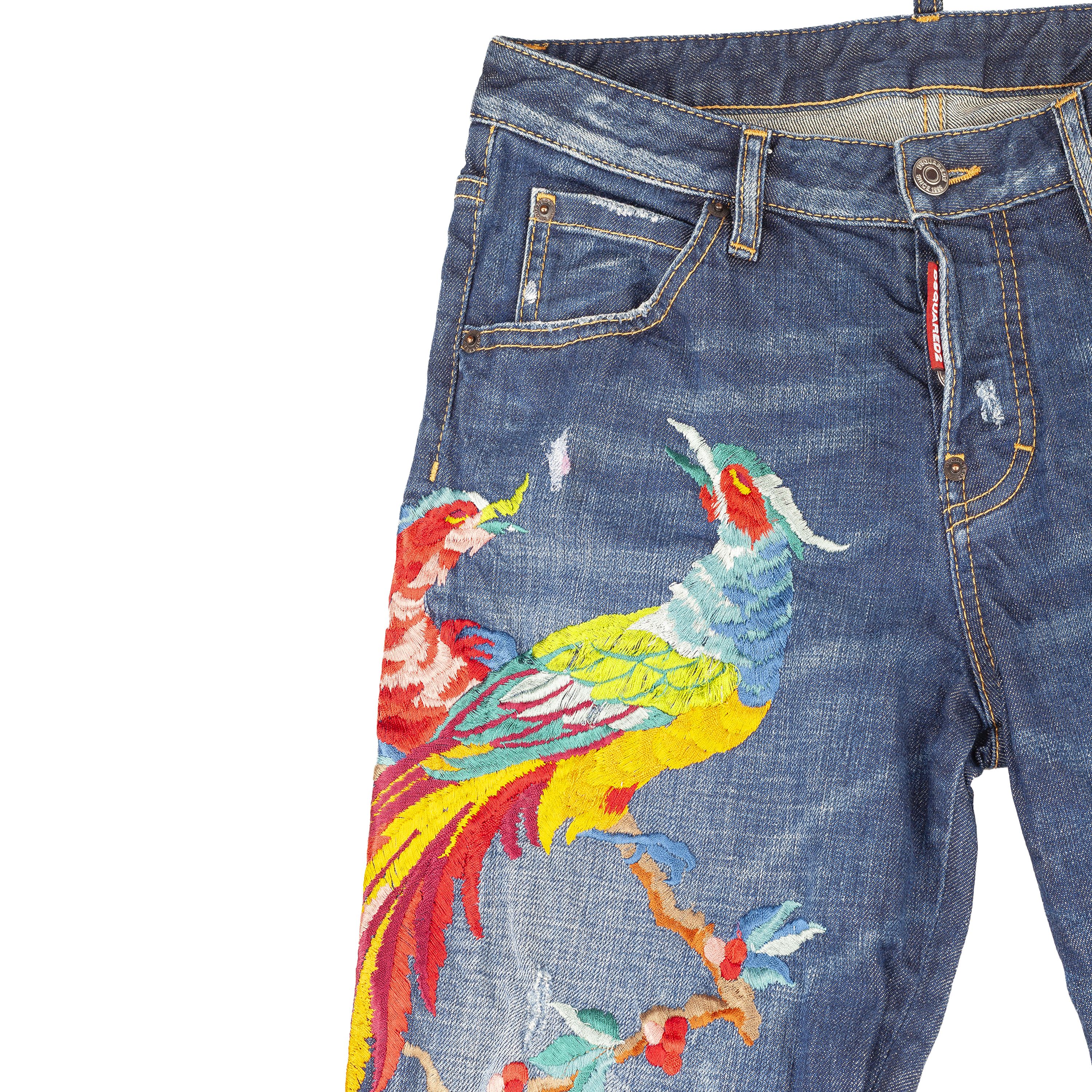 Dsquared2 DSQUARED2 Navy Blue Birds Embroidered Denim Hockney Jeans Size 27" / US 4 / IT 40 - 2 Thumbnail