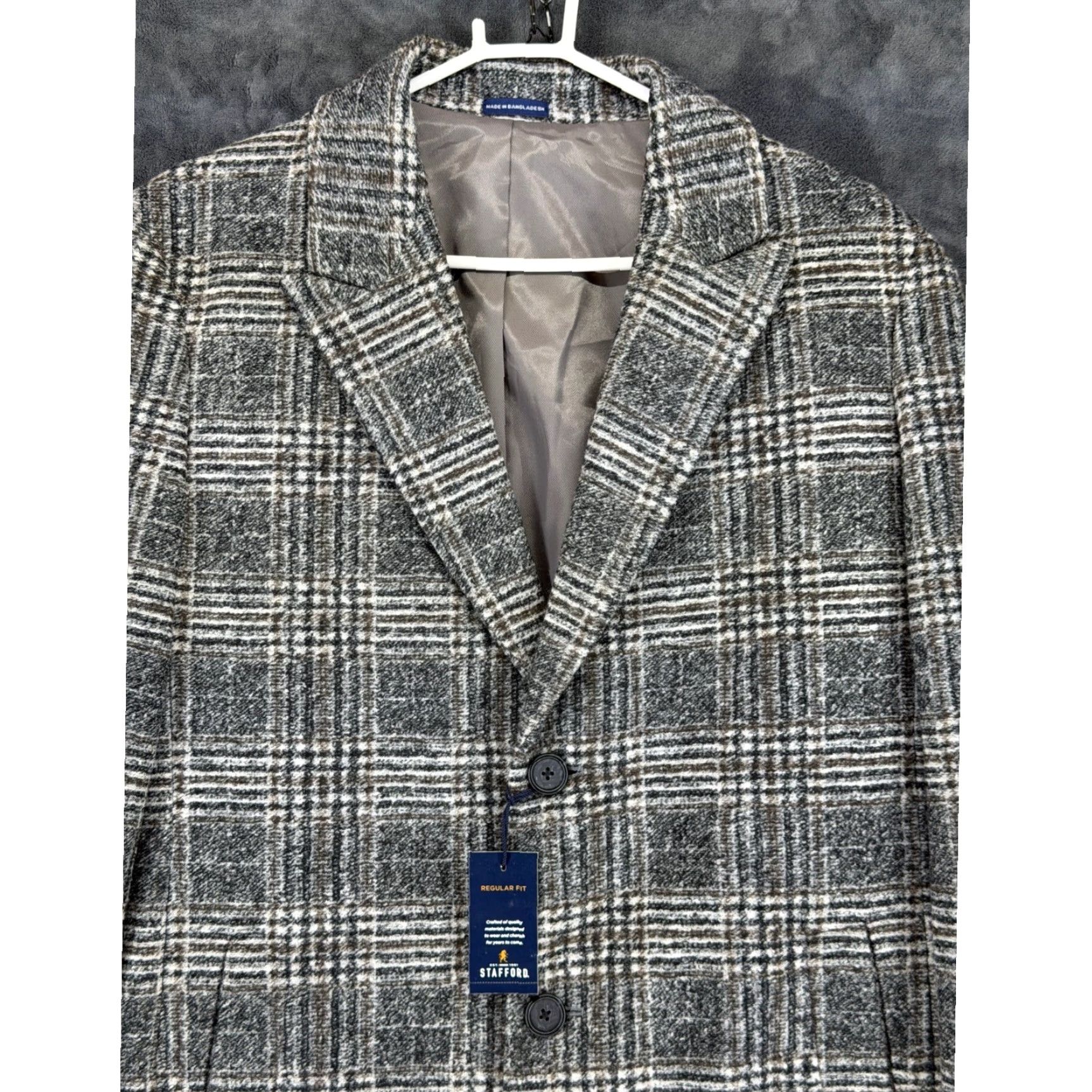 Stafford Stafford Topcoat Plaid Wool Blend 3-Button Overcoat Multicolor Black Tan Regular M Mens NWT Size US M / EU 48-50 / 2 - 2 Thumbnail