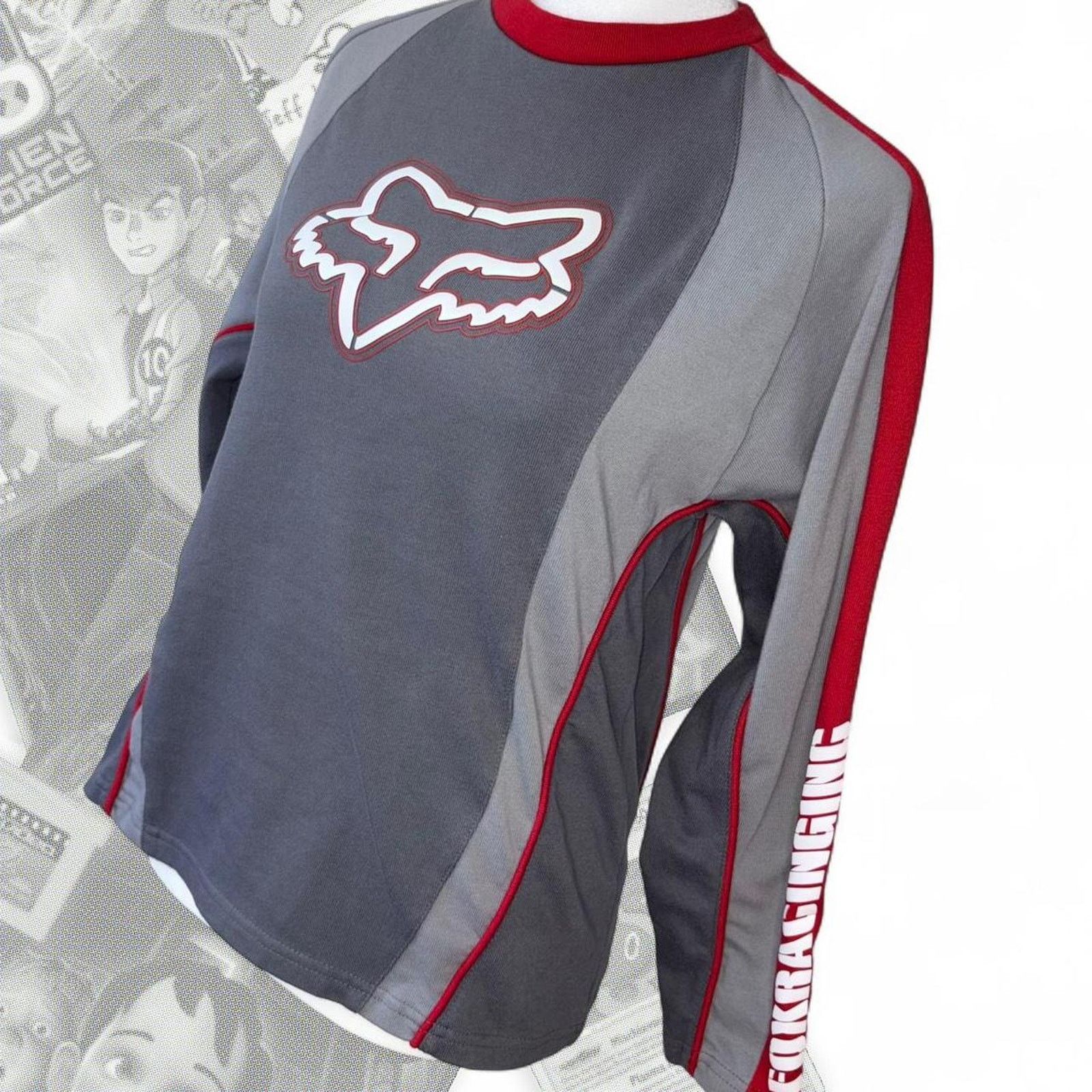 Fox Racing Vintage Y2K Red / Gray Striped Fox Graphic Long sleeve Tee Size XS / US 0-2 / IT 36-38 - 4 Thumbnail