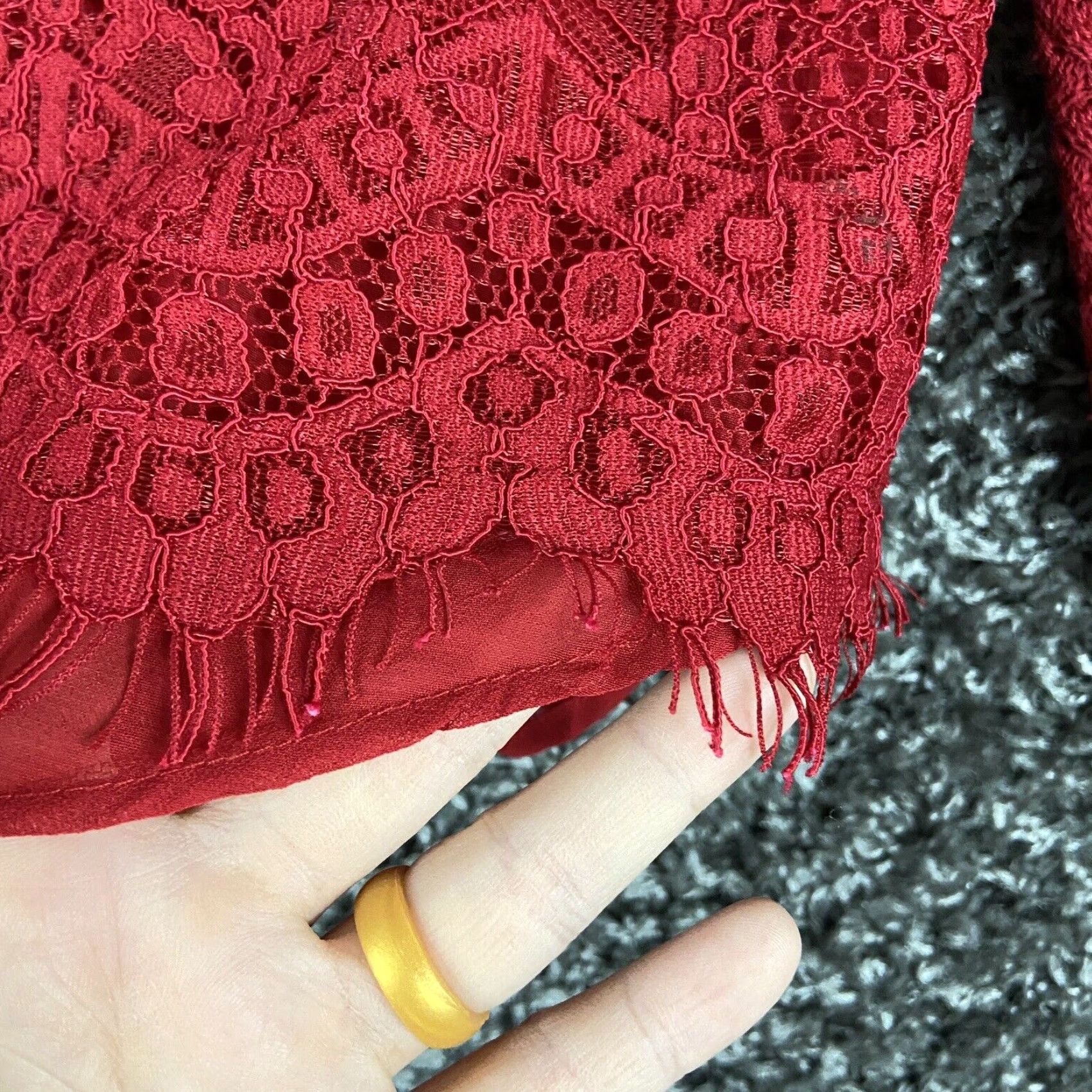 Lucky Brand Lucky Brand Sweater Shirt Women L Red Lace Trim Pullover Long Lace Sheer Trim 90s? (if applicable) Size L / US 10 / IT 46 - 2 Thumbnail