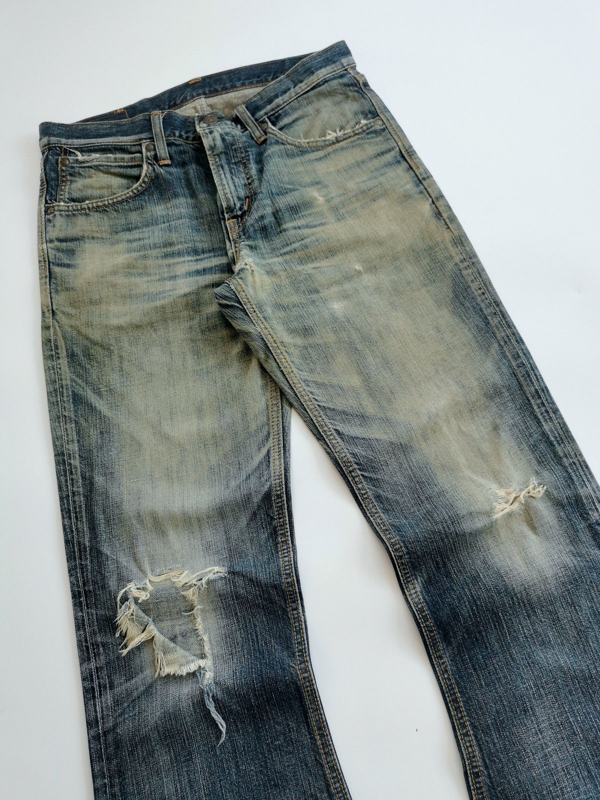 Edwin Bootcut Thrashed Edwin 500RV Mud Distressed Jeans ERD Grunge Size US 31 - 5 Thumbnail