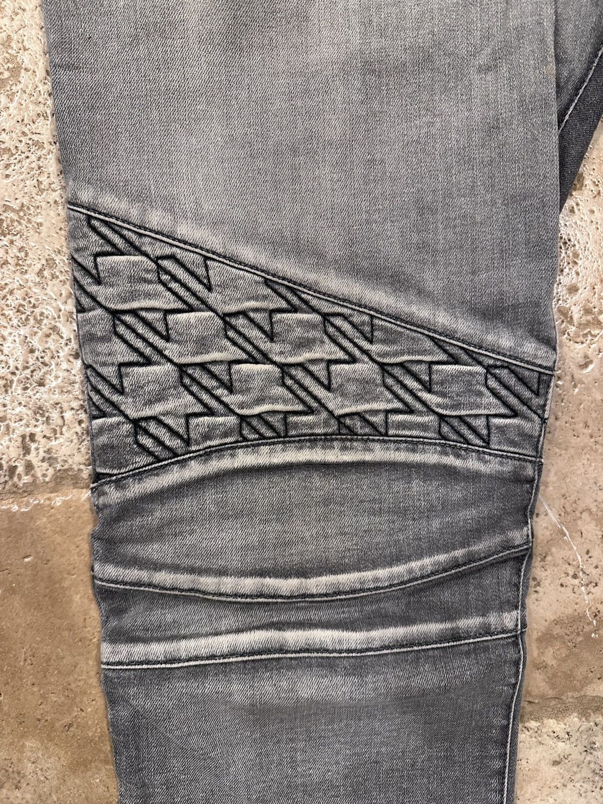 Balmain Balmain OG Grey Wash Houndstooth / Stars Biker Denim Jeans Size US 34 / EU 50 - 4 Thumbnail