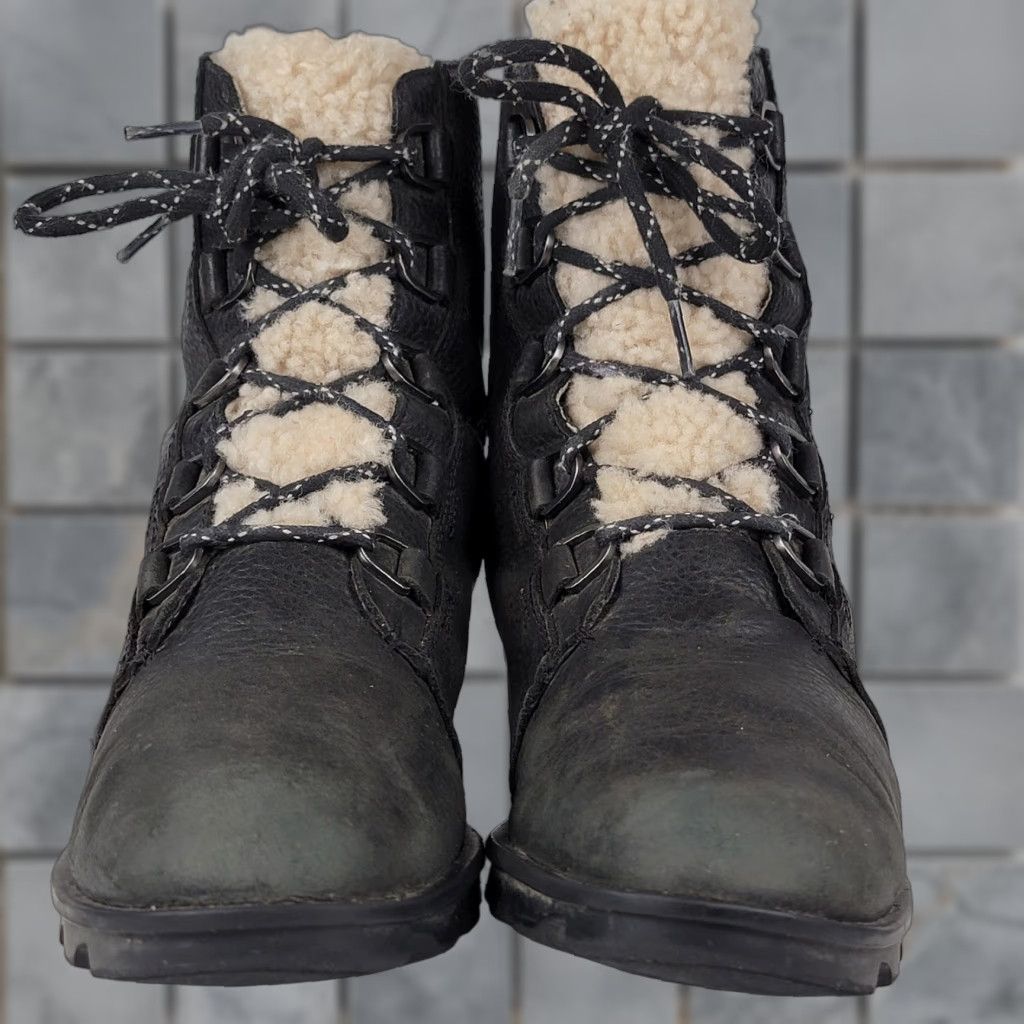 SOREL Sorel Emelie Boots Woman Snow Boot Waterproof Winter Lace Up Black 12 Mid-Calf Sheepskin Lining Rubber Outsole Womens Boots Size 32" / US 10 / IT 46 - 1 Thumbnail