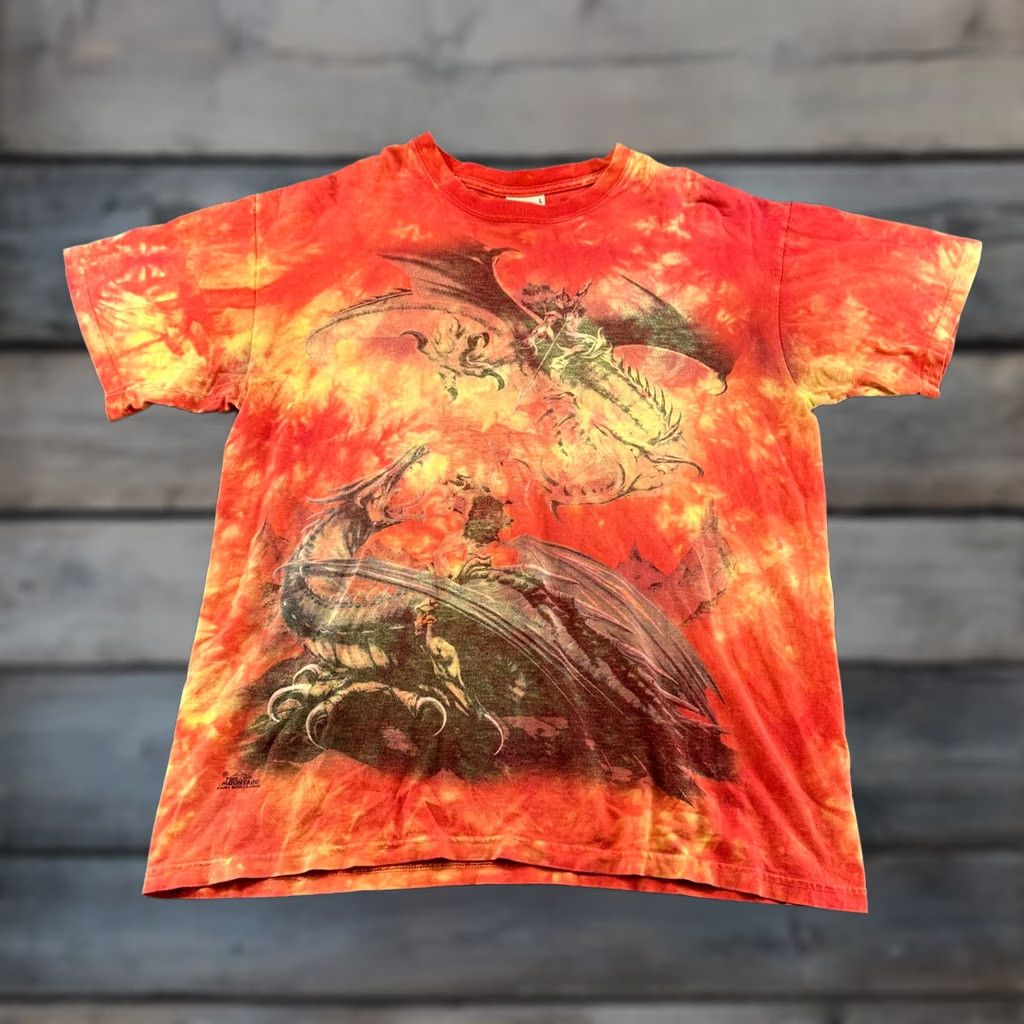 The Mountain VINTAGE The Mountain Shirt Mens L Orange Graphic Lava Flames Dragon Battle 90s USA Disney Mickey Mouse T-Shirt Short Sleeve Crew Neck Cotton Size US L / EU 52-54 / 3 - 1 Thumbnail