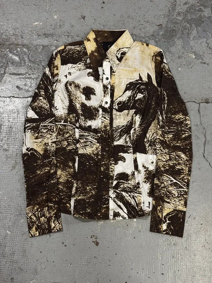 Just Cavalli 2000s Cavalli Brown & Beige Horse Ranch Shirt Size S / US 4 / IT 40 - 3 Thumbnail
