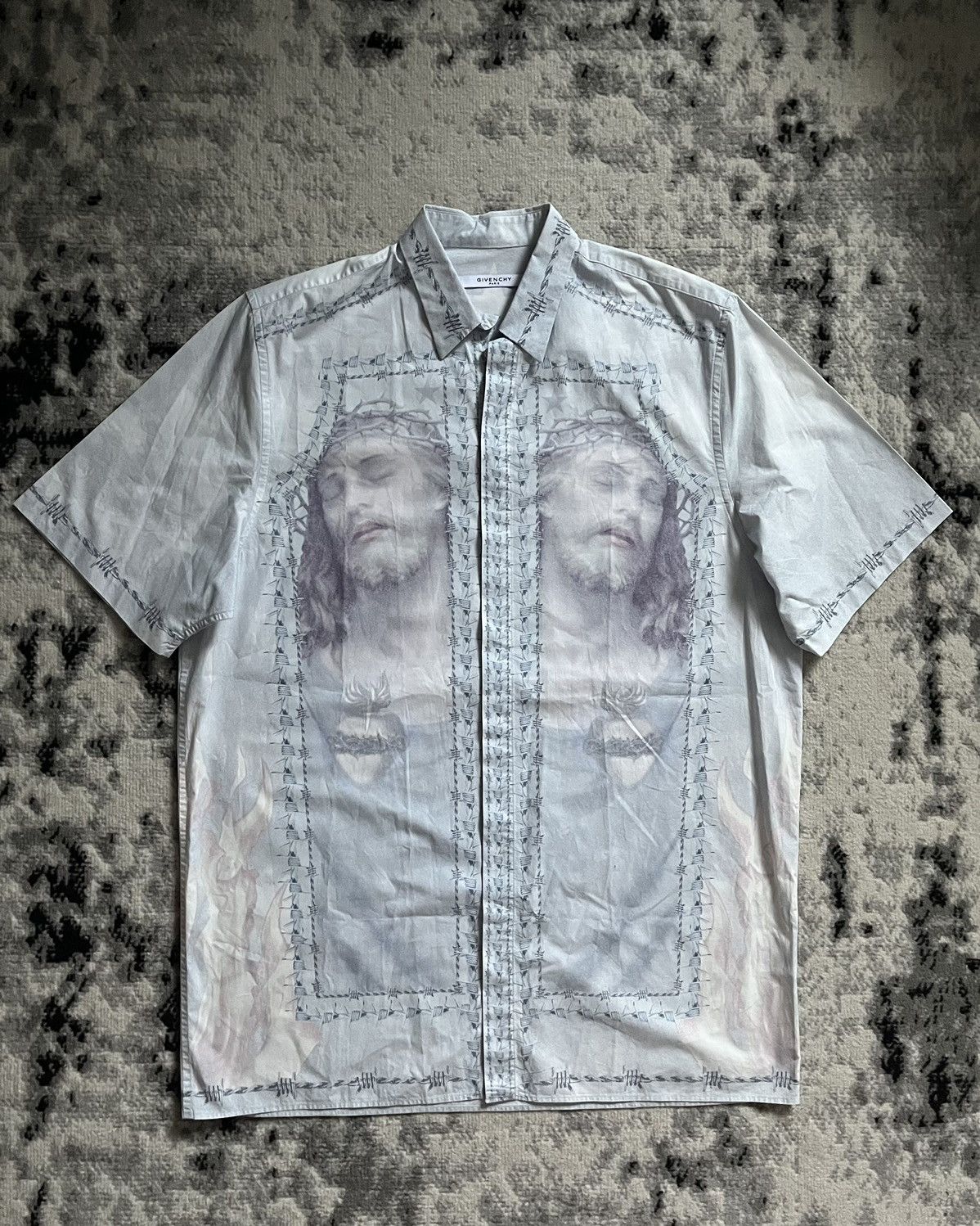 Pre-owned Archival Clothing X Givenchy Ss2016 Givenchy Christ Jesus Print Shirt In Blue
