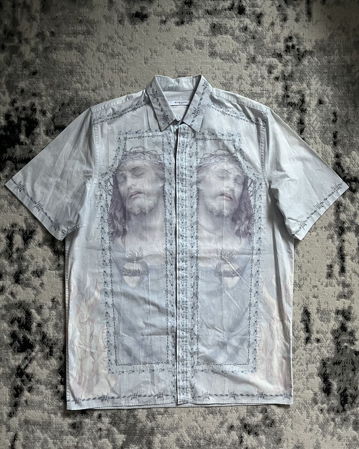 image of Archival Clothing x Givenchy Ss2016 Givenchy Christ Jesus Print Shirt in Blue, Men's (Size Large)