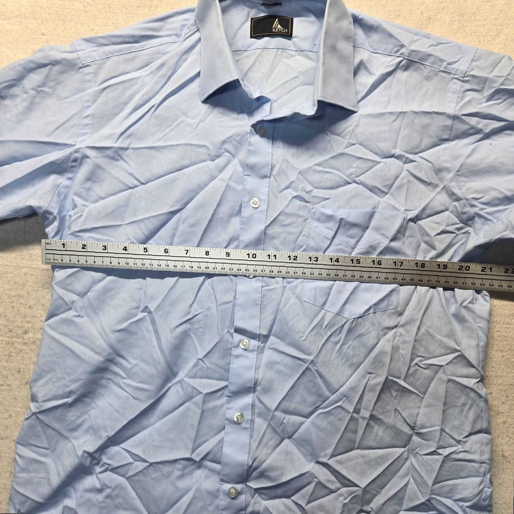 Vintage Ketch Dress Shirt Blue Adult Mens Short Sleeve 16.5 34/35 Poly/Cotton Button Up Shirt Size 46R - 4 Thumbnail