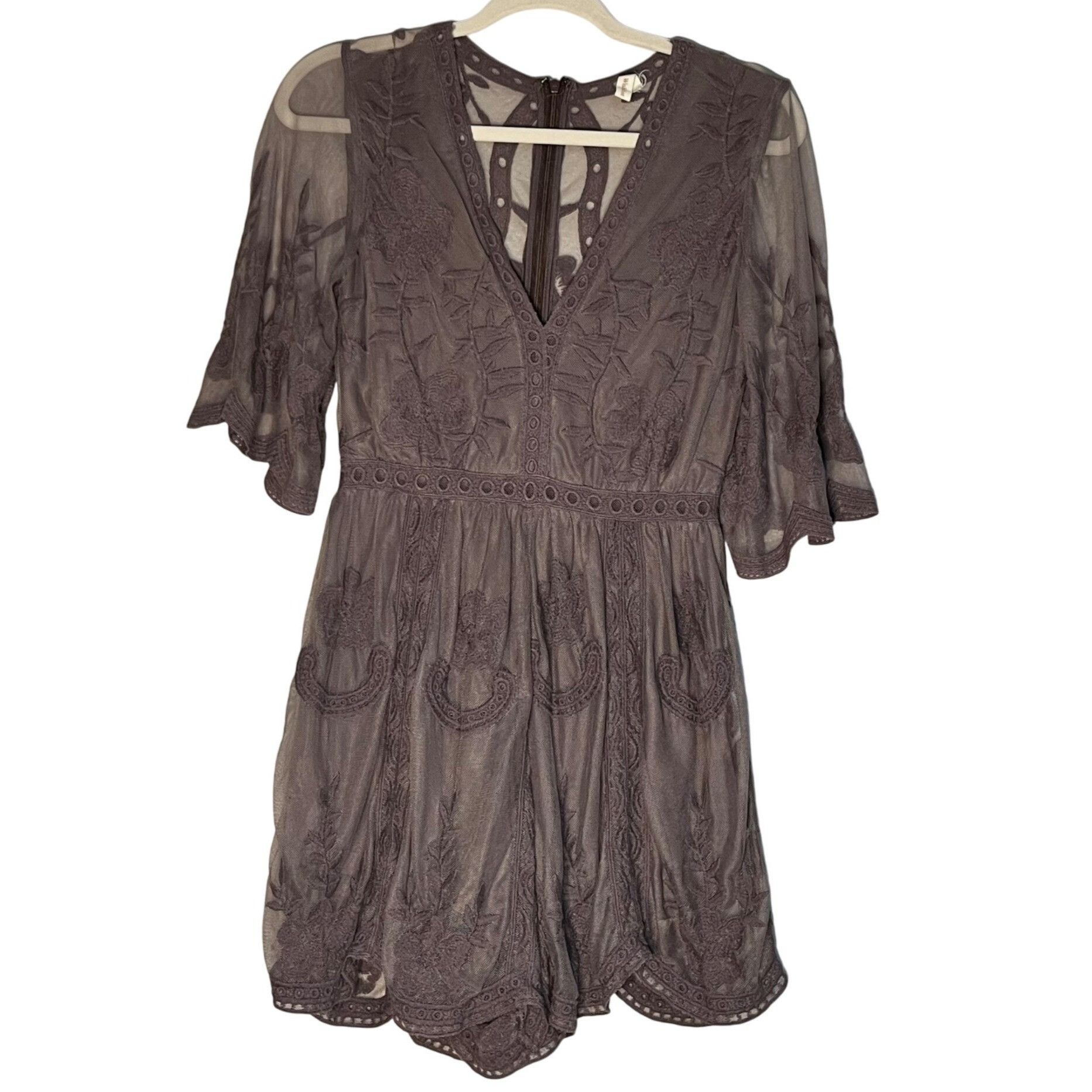 Other Wishlist Taupe Brown S Romper – Boho vibe Embroidered Cottag Size S / US 4 / IT 40 - 1 Thumbnail