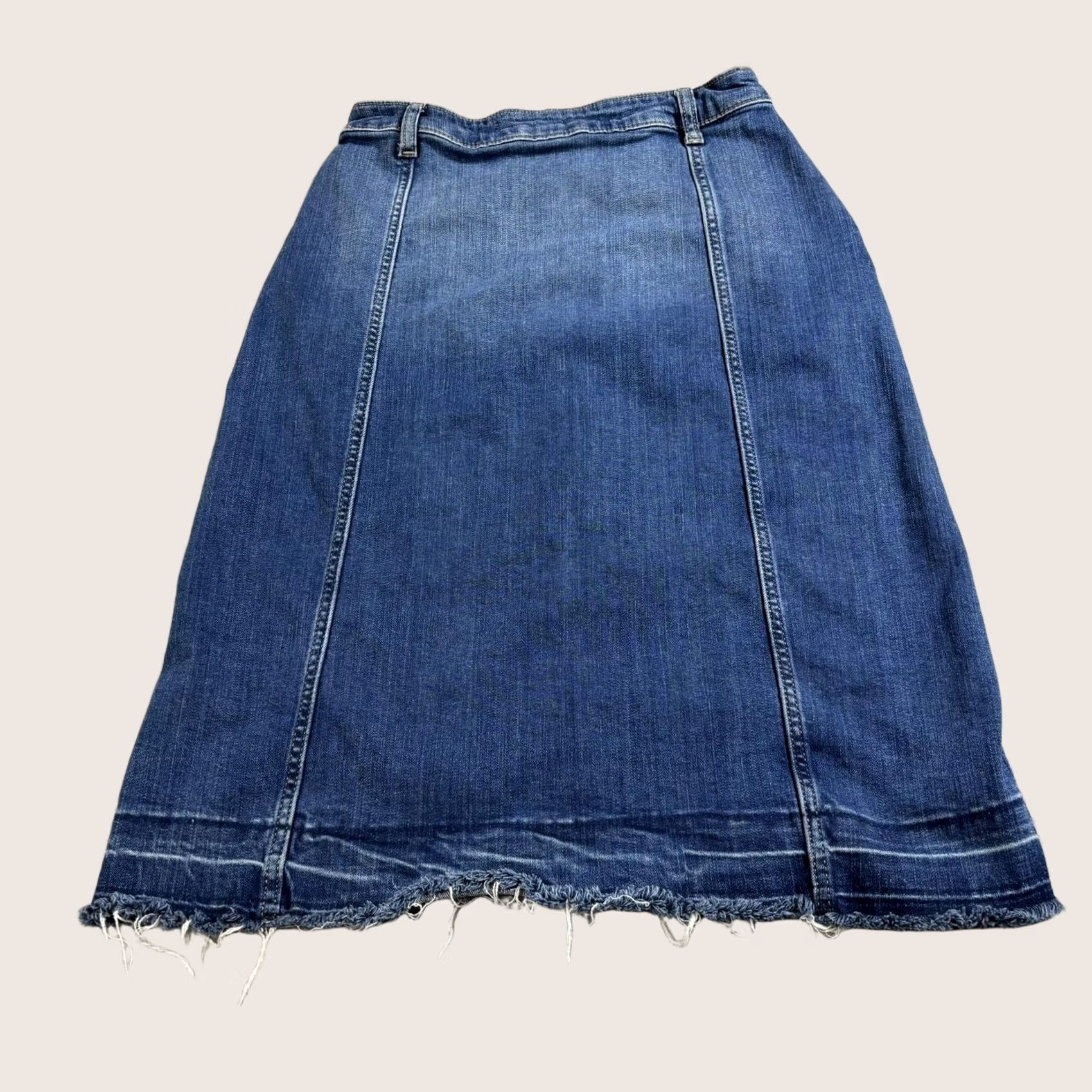 Vintage VINTAGE Lindex Skirt Women S Denim Button Front A-Line Boho Fringe Pockets Midi Blue Denim Size 28" / US 6 / IT 42 - 1 Thumbnail