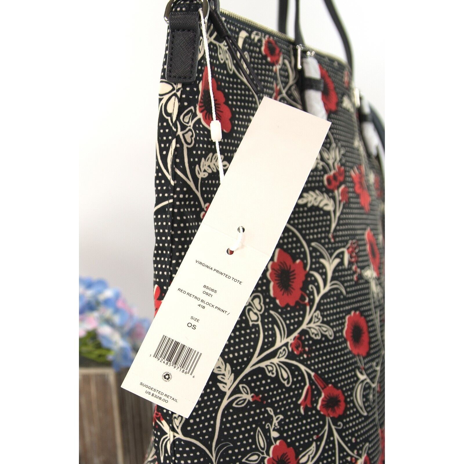 Tory Burch Tory Burch Virginia Red Retro Floral Block Print Nylon Tote Size ONE SIZE - 6 Thumbnail