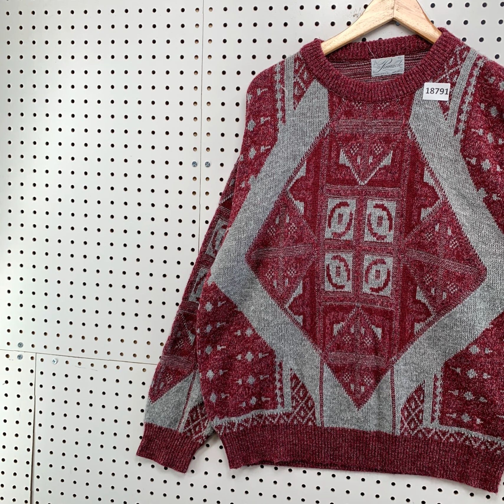 Vintage VINTAGE Pinnacle Knit Sweater Men XL Gray USA MADE Pullover Crew Neck Argyle/Diamond Knit Classic Size US XL / EU 56 / 4 - 3 Thumbnail