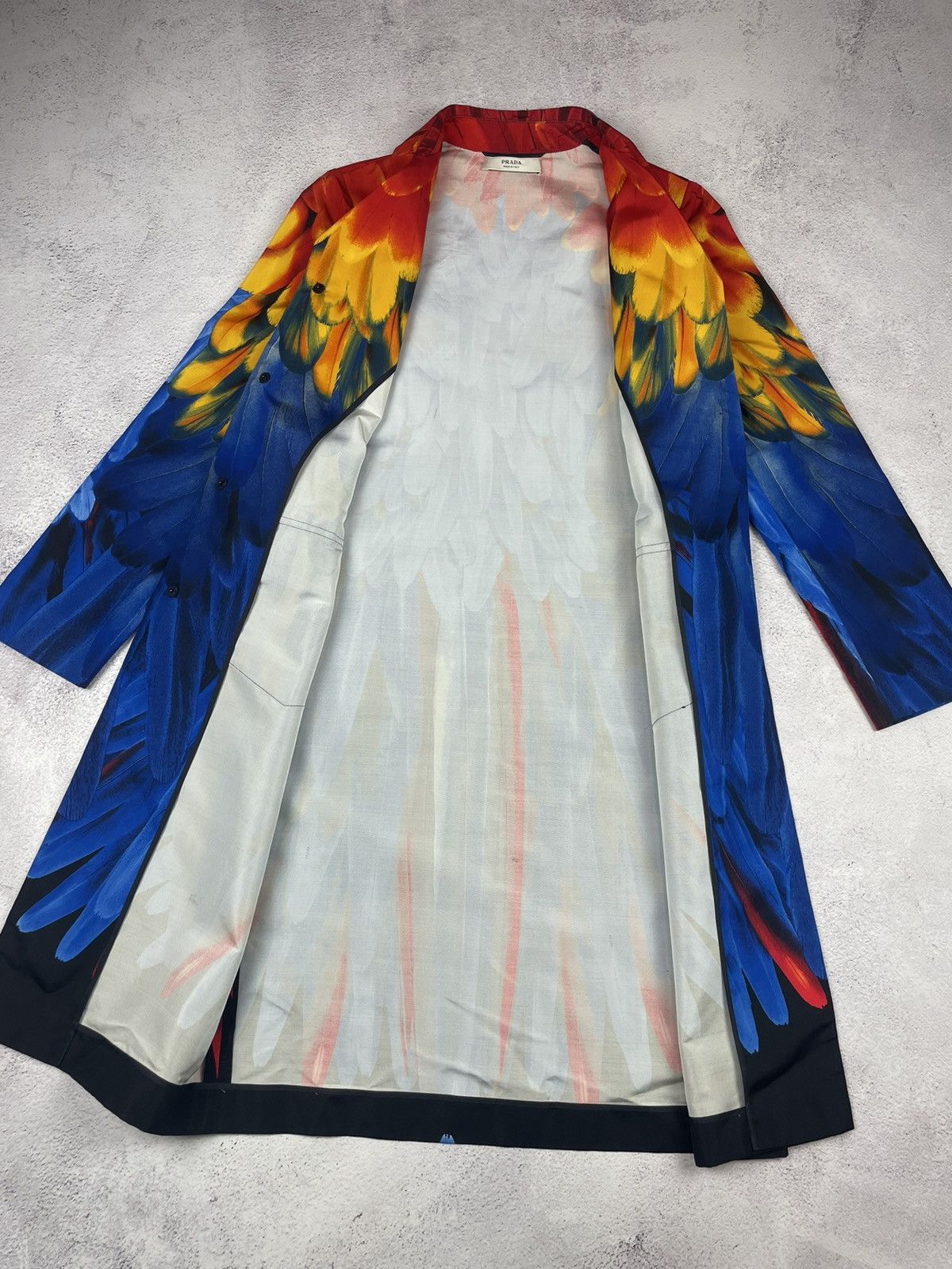 Prada PRADA 100% Silk Multicolor Feather Pattern Coat With Belt Size M / US 6-8 / IT 42-44 - 12 Thumbnail