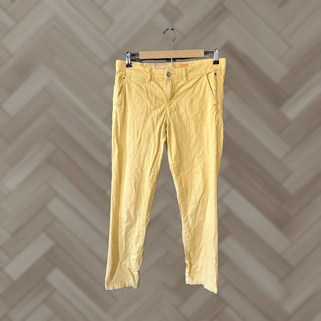 Anthropologie Anthropologie Pilcro and the Letterpress Womens Pants Khakis Yellow 28 Regular Straight Inseam 29 Rise Low Front Zip Button Embroidered Pockets Cotton Size 28" / US 6 / IT 42 - 1 Thumbnail