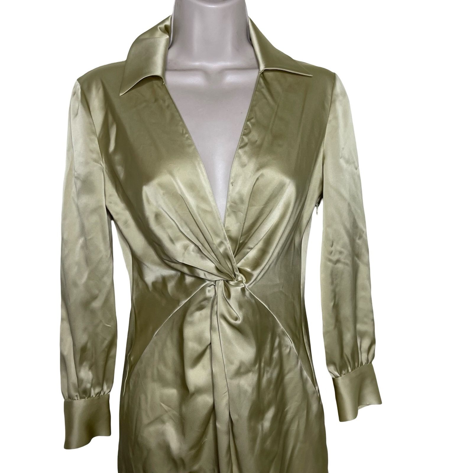 Theory Theory Twist Front Satin Midi Dress in Lime Green sz 00 Size XXS / US 00 / IT 34 - 3 Thumbnail