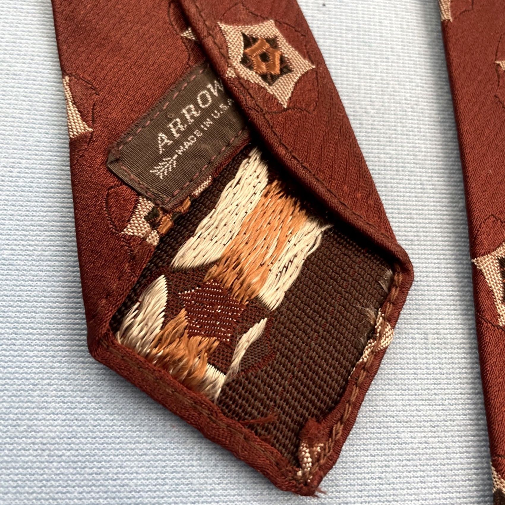 Arrow VINTAGE Arrow Necktie Tie 4x47 Silk Woven Star Rockabilly Red Orange Mens Size ONE SIZE - 4 Thumbnail
