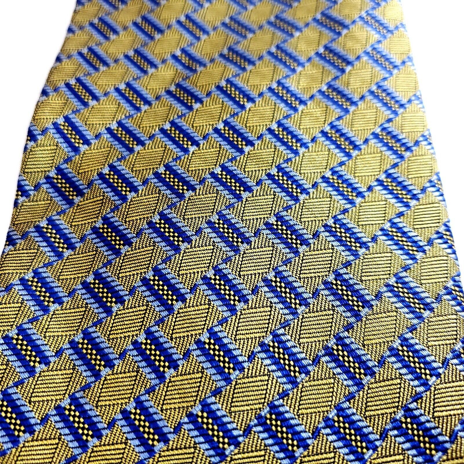 Jos. A. Bank Jos A Bank Blue Yellow Woven Geometric Long Silk Tie Size ONE SIZE - 2 Thumbnail