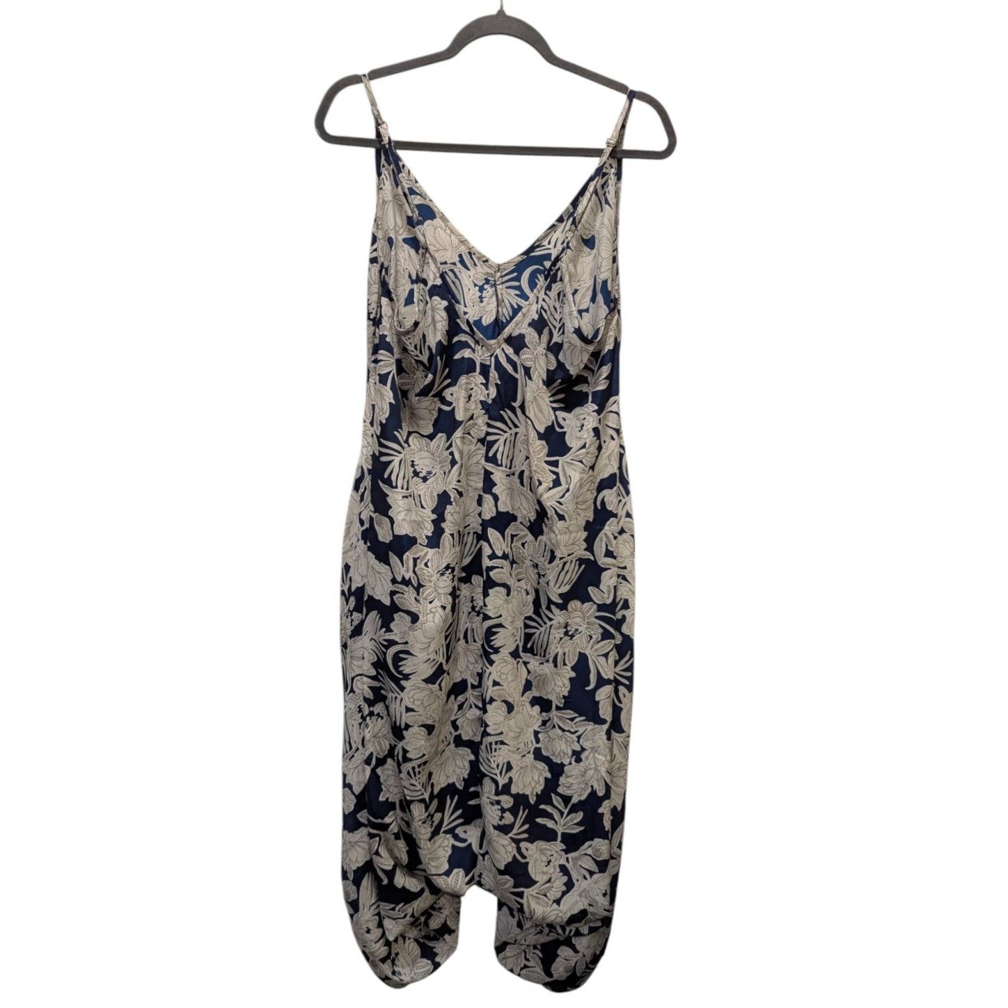 Other Paani Satin Blue Floral V-Neck Haram Romper Large Size 34" / US 12 / IT 48 - 3 Thumbnail