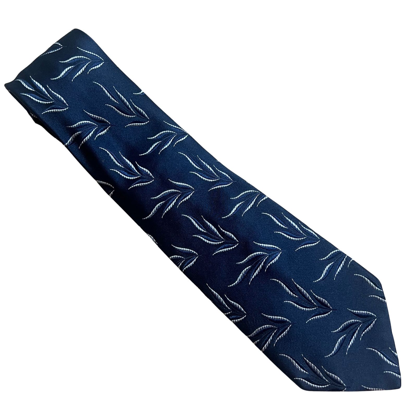 Dolce & Gabbana Dolce & Gabbana Navy Blue White Abstract Leaf Tie 100