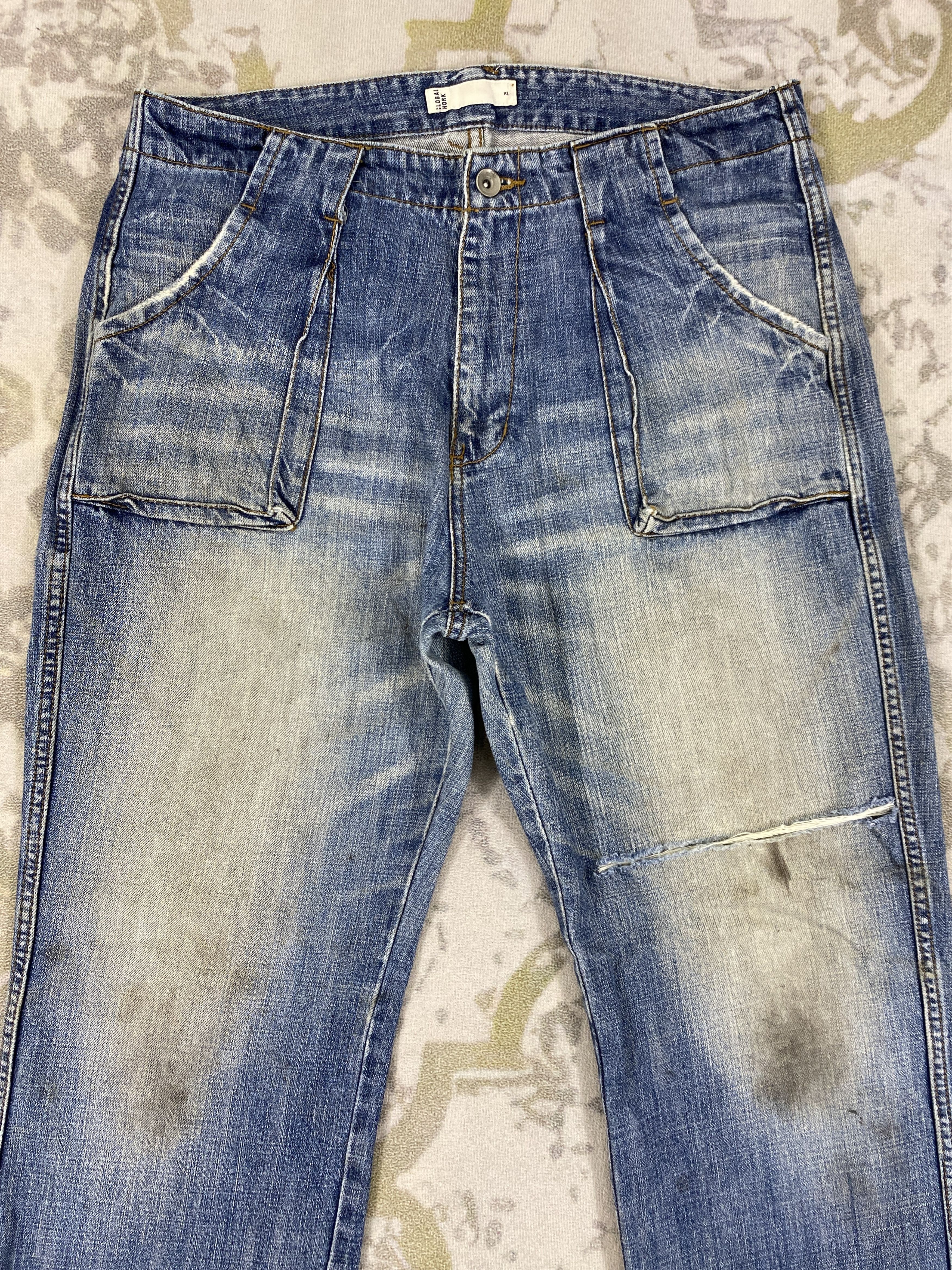 Japanese Brand Distressed Blue Global Work Jeans 33x29 Denim- JN3524 Size US 33 - 3 Thumbnail