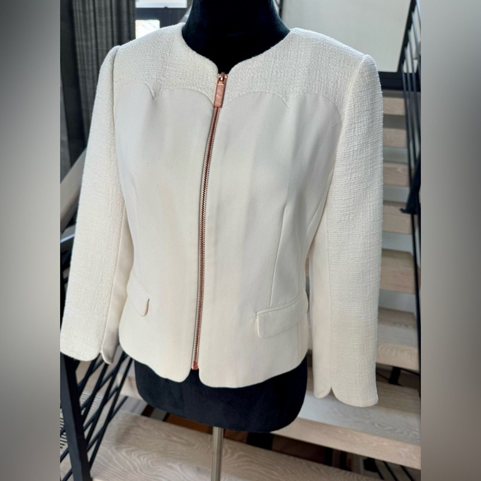 Ted Baker New Ted Baker Cream Textured Women's Blazer Size XS / US 0-2 / IT 36-38 - 3 Thumbnail