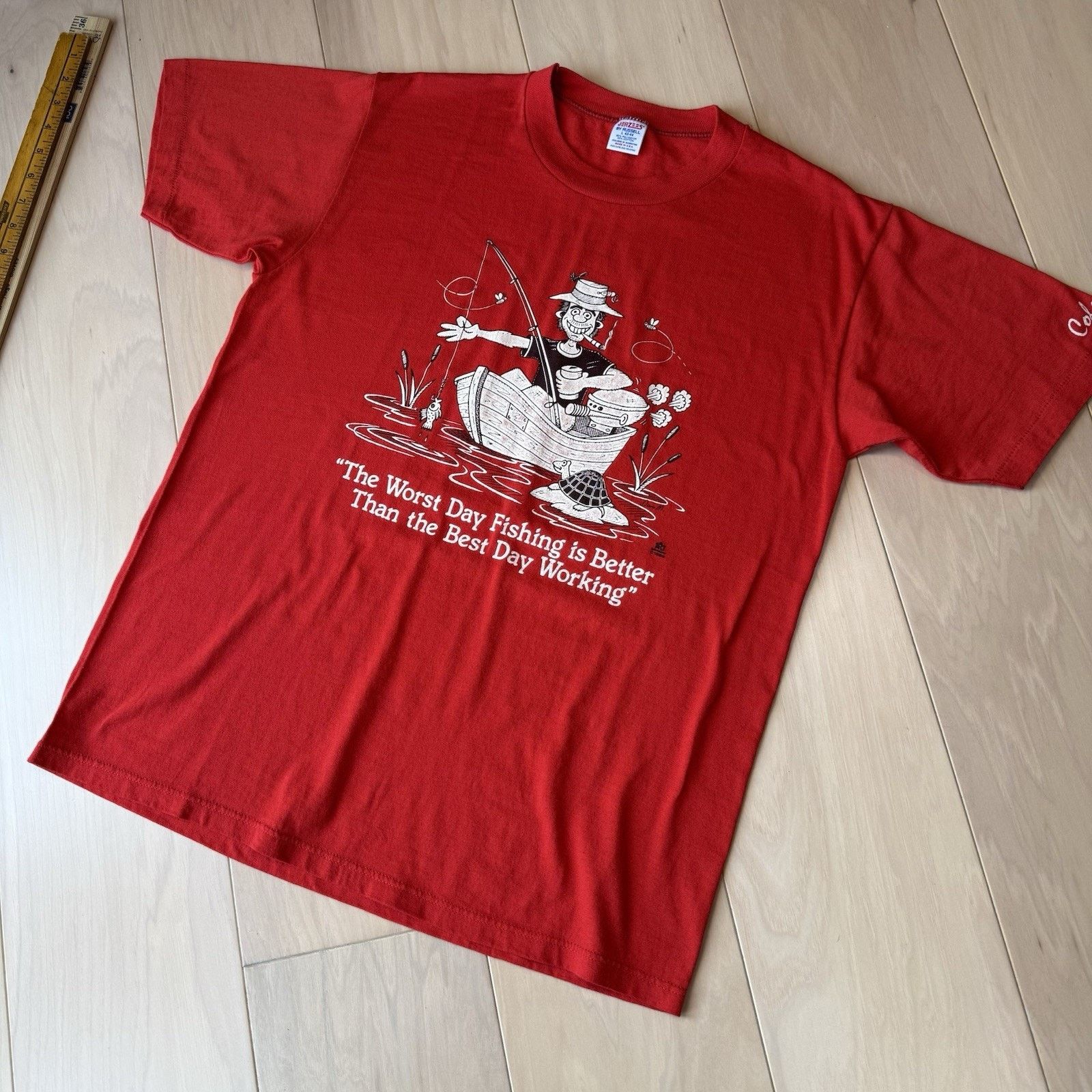 Fruit Of The Loom Vintage Fishing Shirt L Red 80s Made in USA Cotton Nature Size US L / EU 52-54 / 3 - 8 Thumbnail