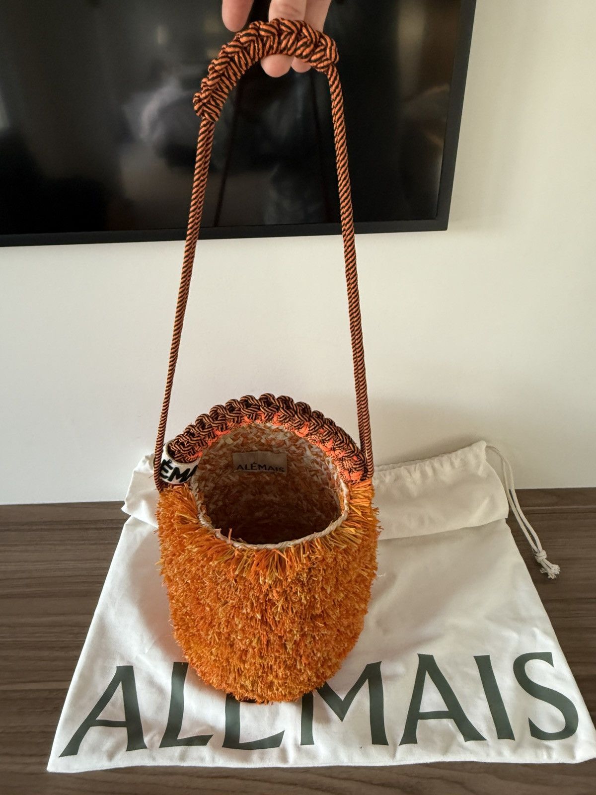 ALEMAIS Alemais Bag Bucket Orange Raffia Lalo Mini Fringe Macrame Size ONE SIZE - 15 Thumbnail