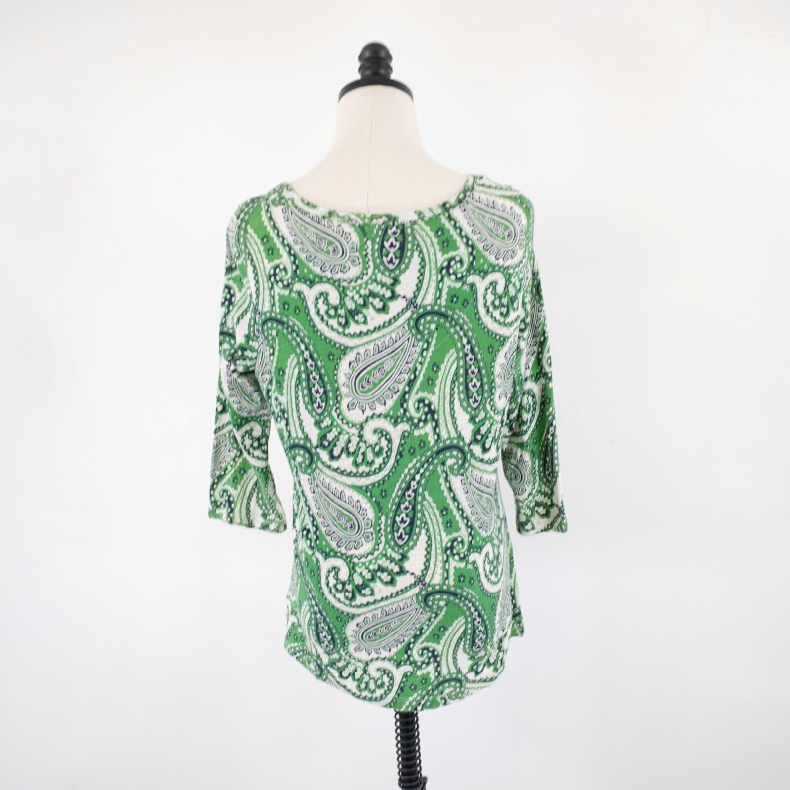 Liz Claiborne Liz Claiborne Large Green Paisley Boat Neck Long Sleeve Blou Size L / US 10 / IT 46 - 5 Thumbnail