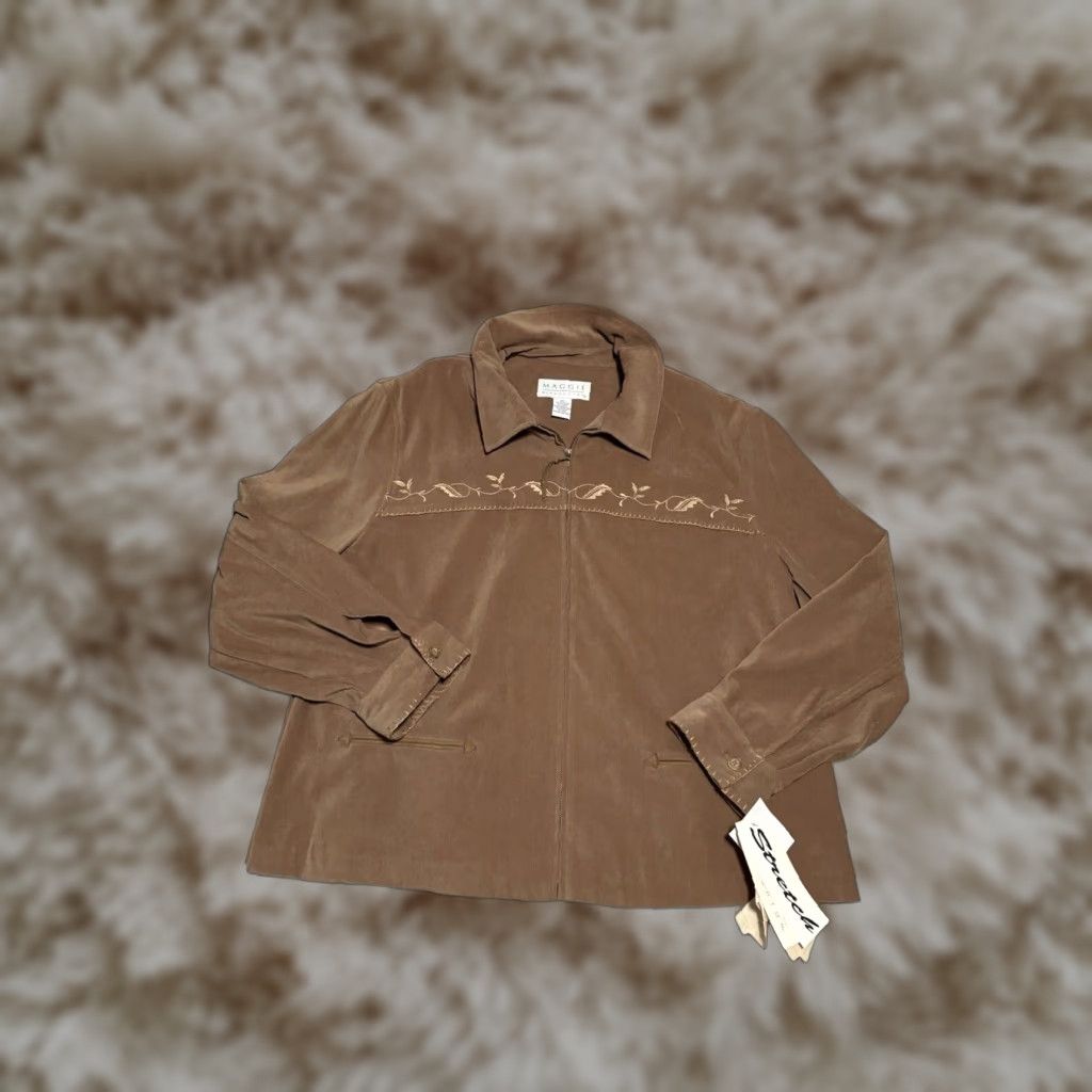Maggie McNaughton Jacket Western 3X Plus Size Women Brown Zip Suede Polyester Long Sleeve