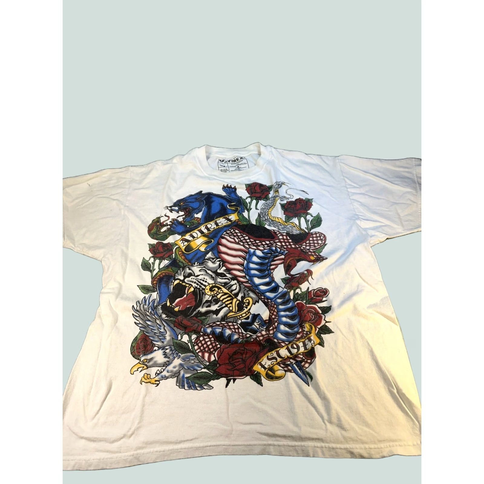 Avirex VINTAGE Avirex XL Graphic Tee Panther Snake Eagle Roses Tattoo Art Y2K USA Shirt Mens XL White USA Avirex Shirt Size US 36 / EU 52 - 1 Thumbnail