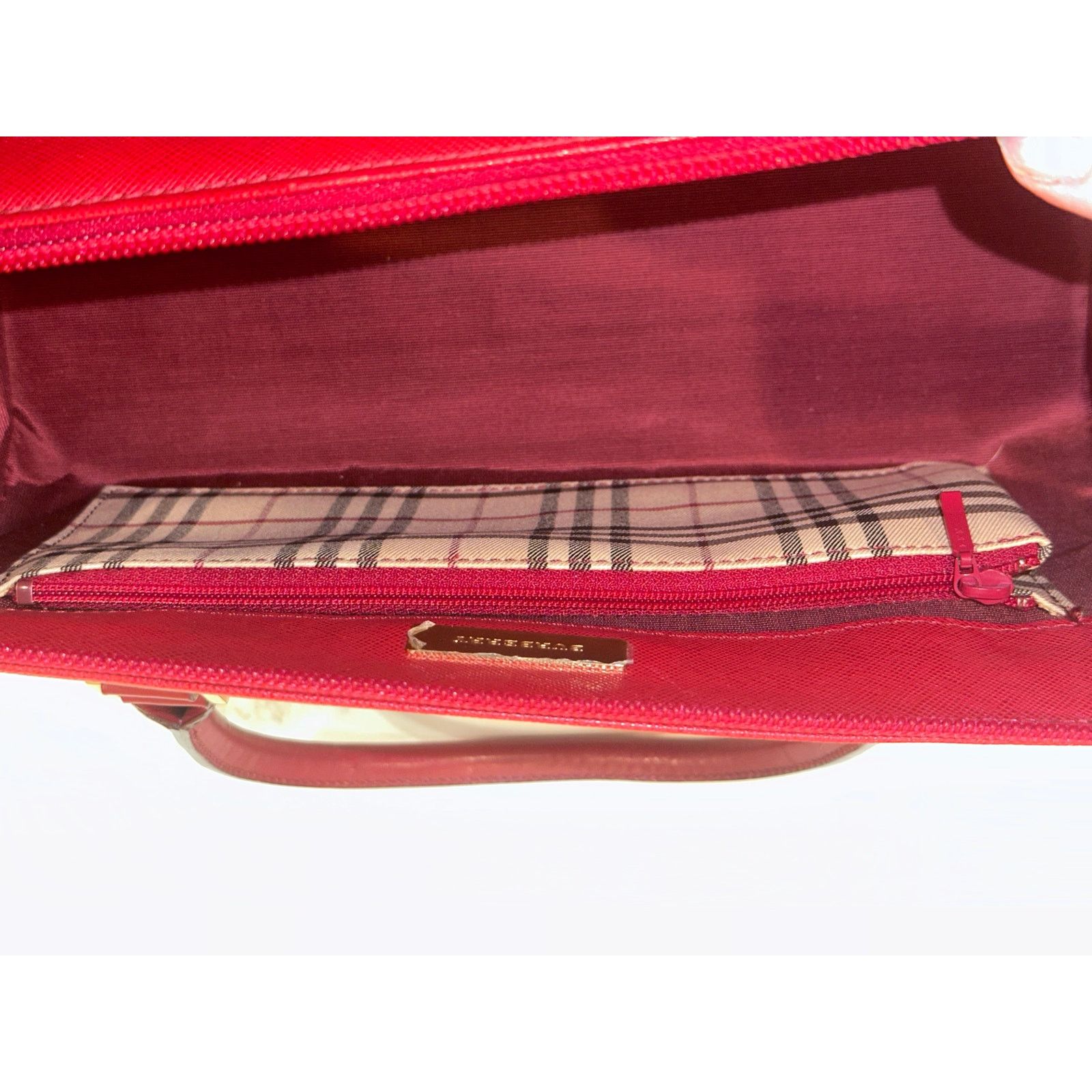 Burberry Burberry Leather Red Nova Check Pattern Tubular Bag w/COA Size ONE SIZE - 6 Thumbnail