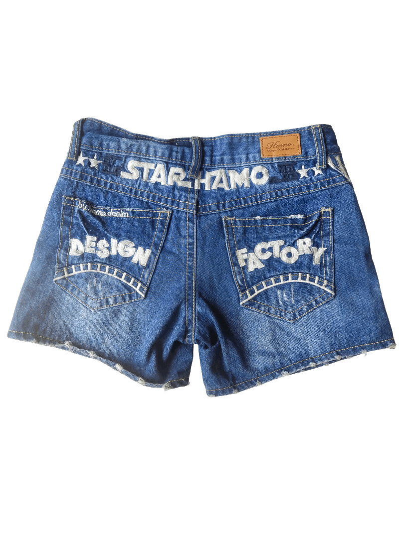 Hamo Denim Vintage Japanese Patch Shorts Rare Y2K Embroidery