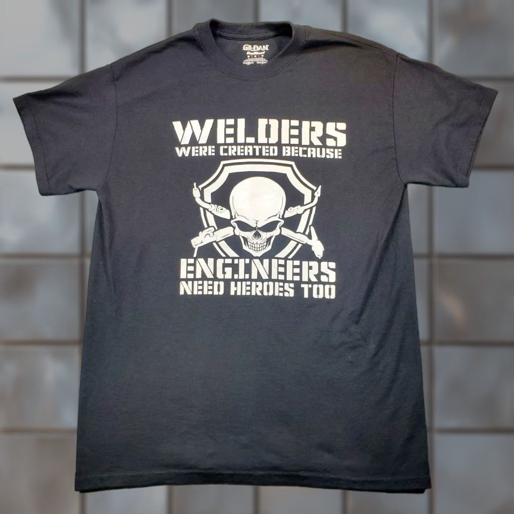 Vintage Welders Were Created Because Engineers Need Heroes Too Mens T-Shirt M Black Cotton Knit Logo Short Sleeve Crew Neck Vintage No Size US M / EU 48-50 / 2 - 1 Thumbnail