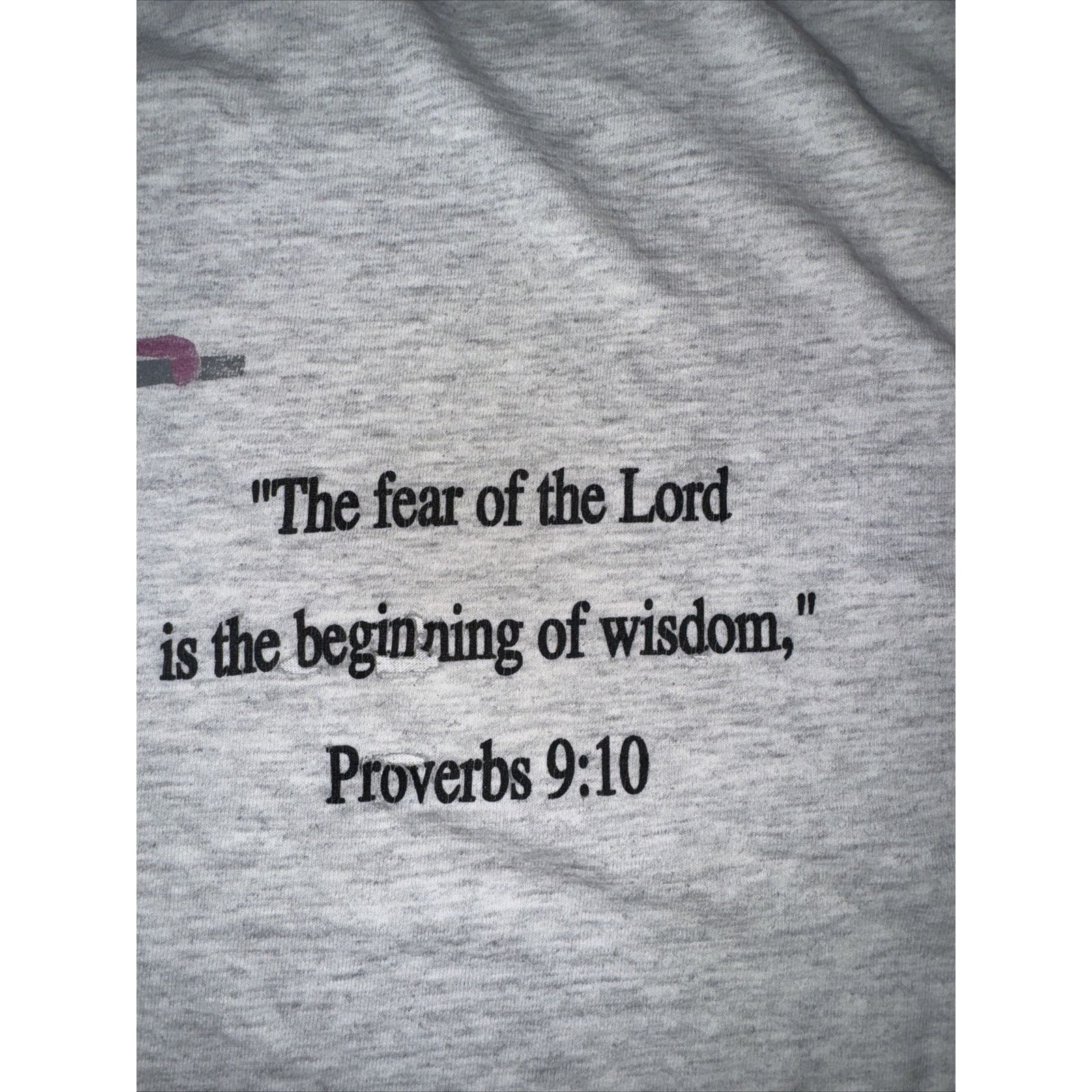 Band Tees Jesus T-Shirt Grey Proverbs 9:10 Oneita USA Single Stitch Size US XL / EU 56 / 4 - 6 Thumbnail