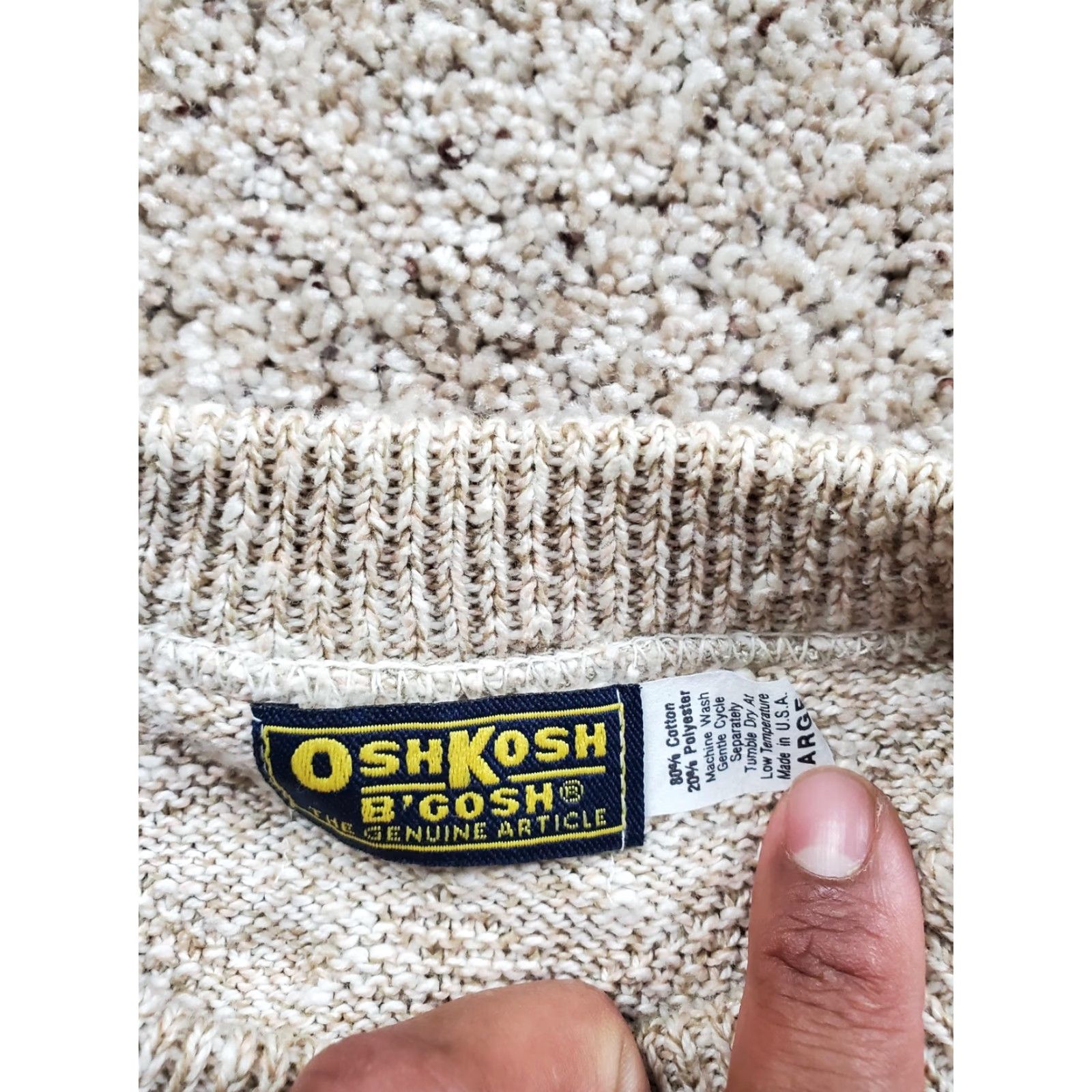 Vintage VINTAGE OshKosh B'gosh Sweater Mens L Oatmeal Textured Chevron Knit Cotton Crew Neck Herringbone All Seasons Long Sleeve Made USA 90s Mens Size US L / EU 52-54 / 3 - 7 Thumbnail