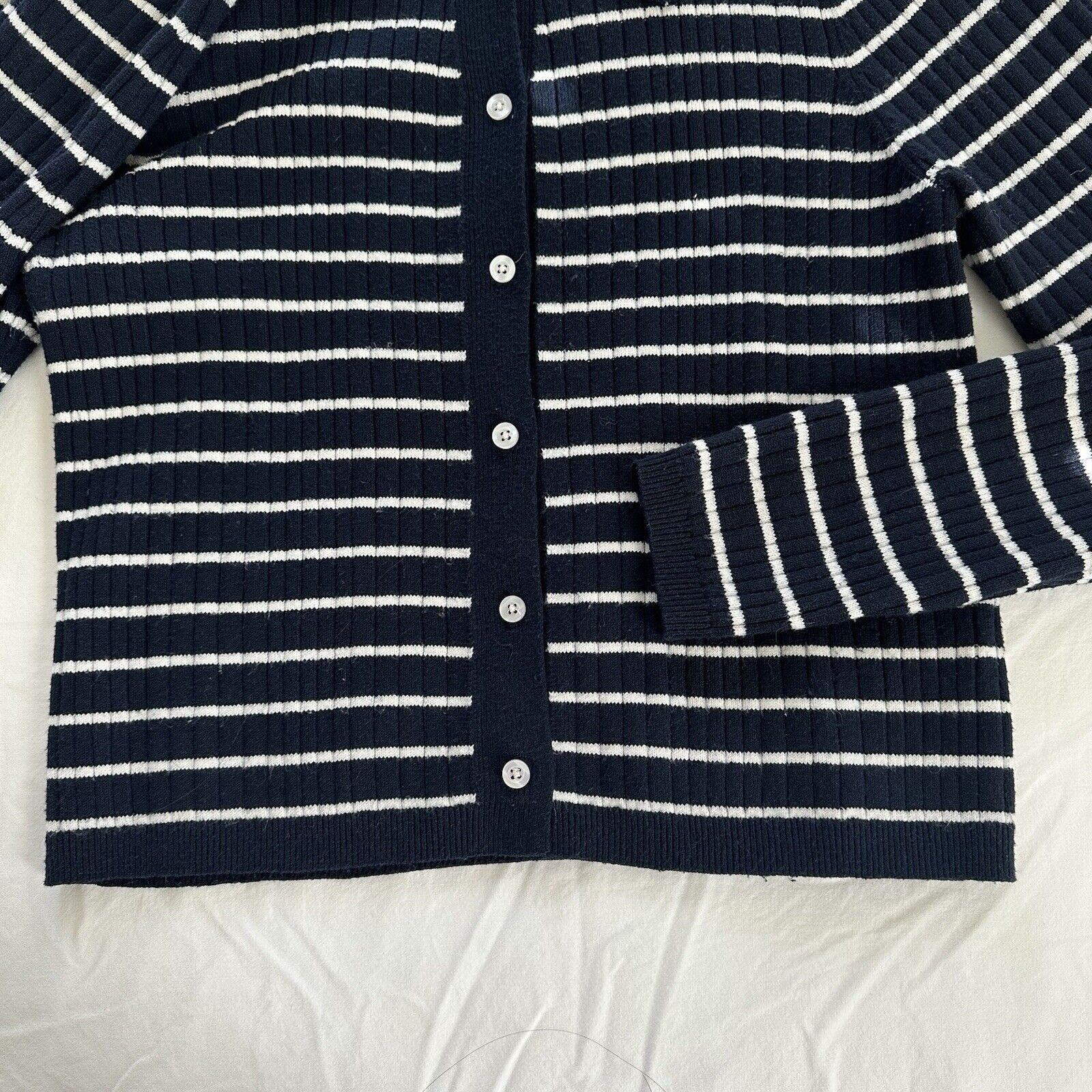 Other Navy White Striped Ribbed Cardigan Sweater Bagatelle Size M Size M / US 6-8 / IT 42-44 - 3 Thumbnail
