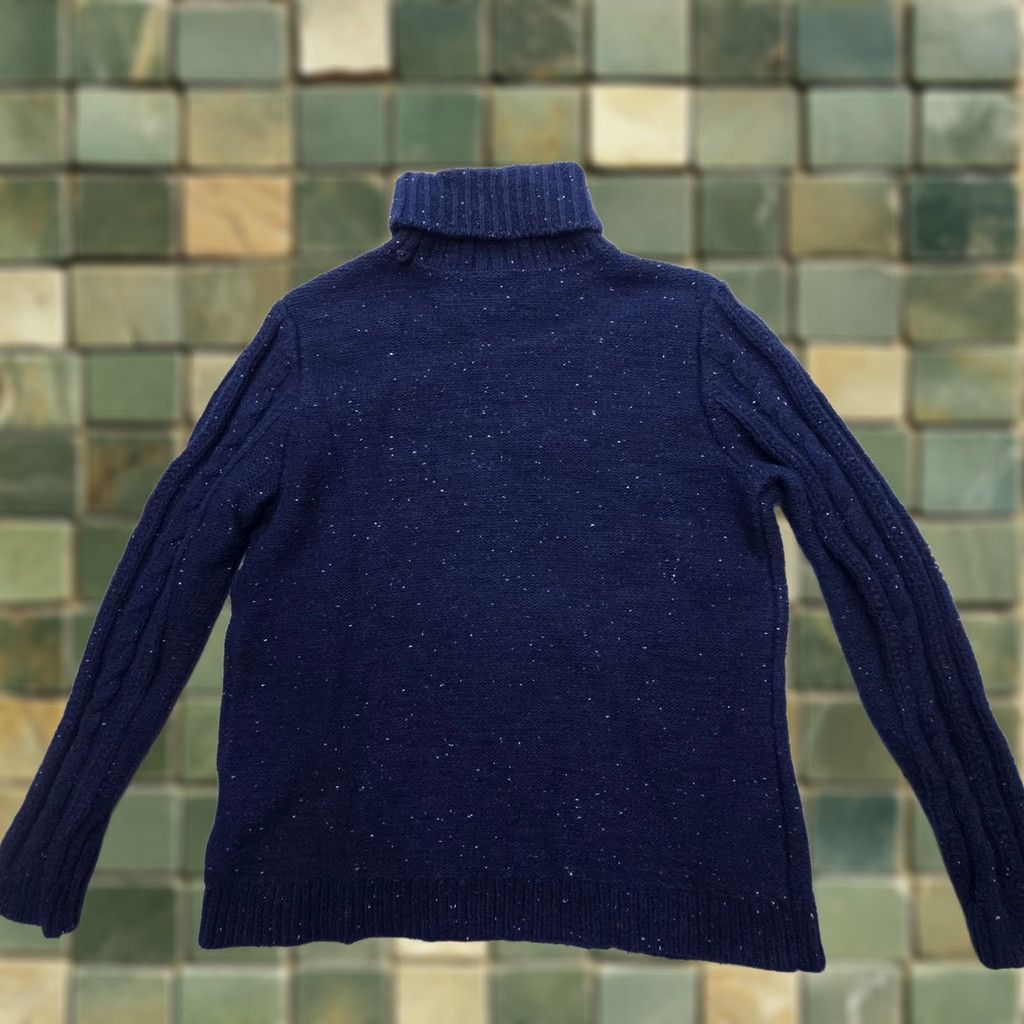 Lands' End Lands End Cable Knit Sweater Womens Medium Blue Speckle Cotton Wool Fisherman Pullover Turtleneck Casual Knit Top Mens? Size M / US 6-8 / IT 42-44 - 1 Thumbnail