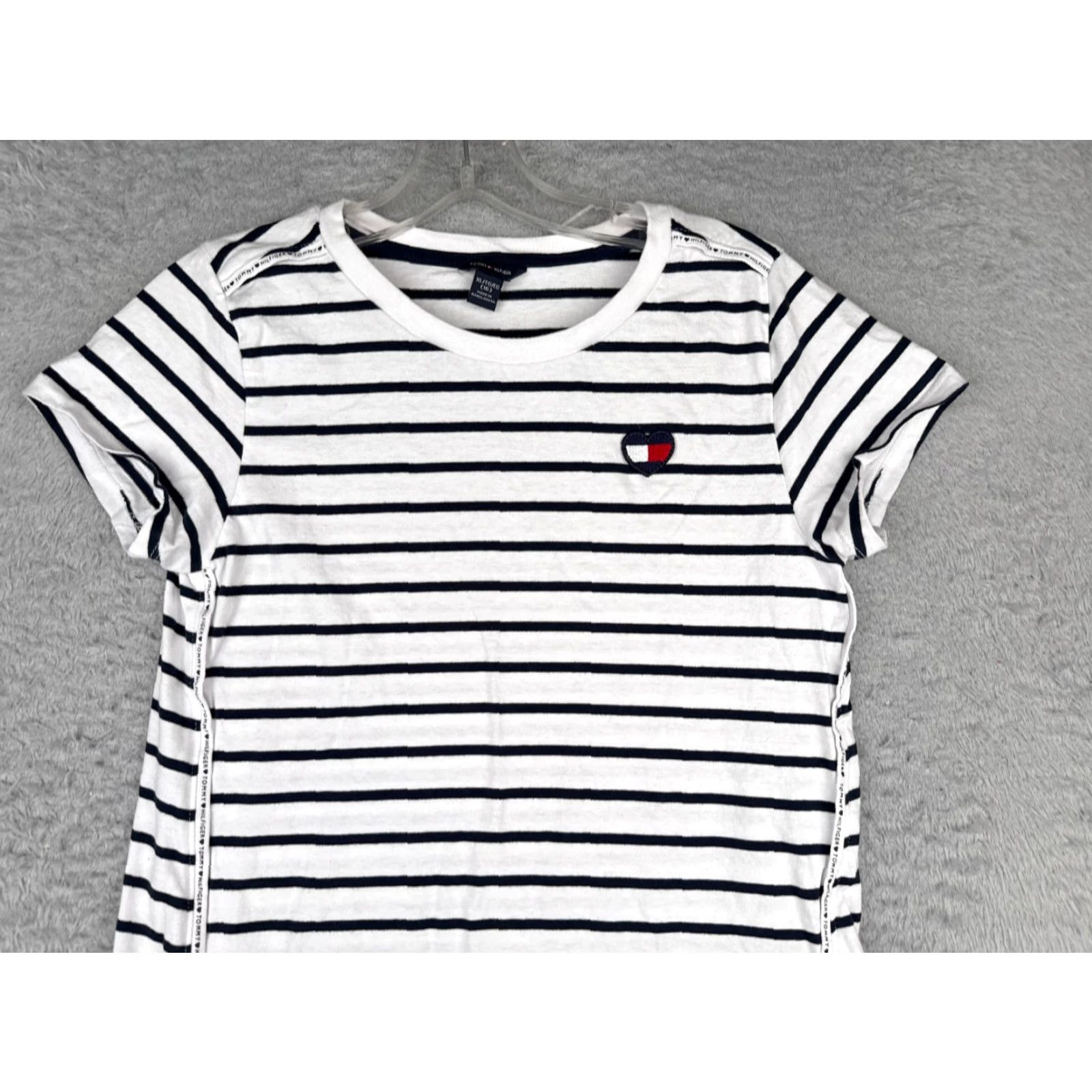 Tommy Hilfiger VINTAGE Tommy Hilfiger Dress Shirt Girls XL White Striped Crew Neck Jersey Cotton XL White Tee Dress 90s? Size XL / US 12-14 / IT 48-50 - 4 Thumbnail