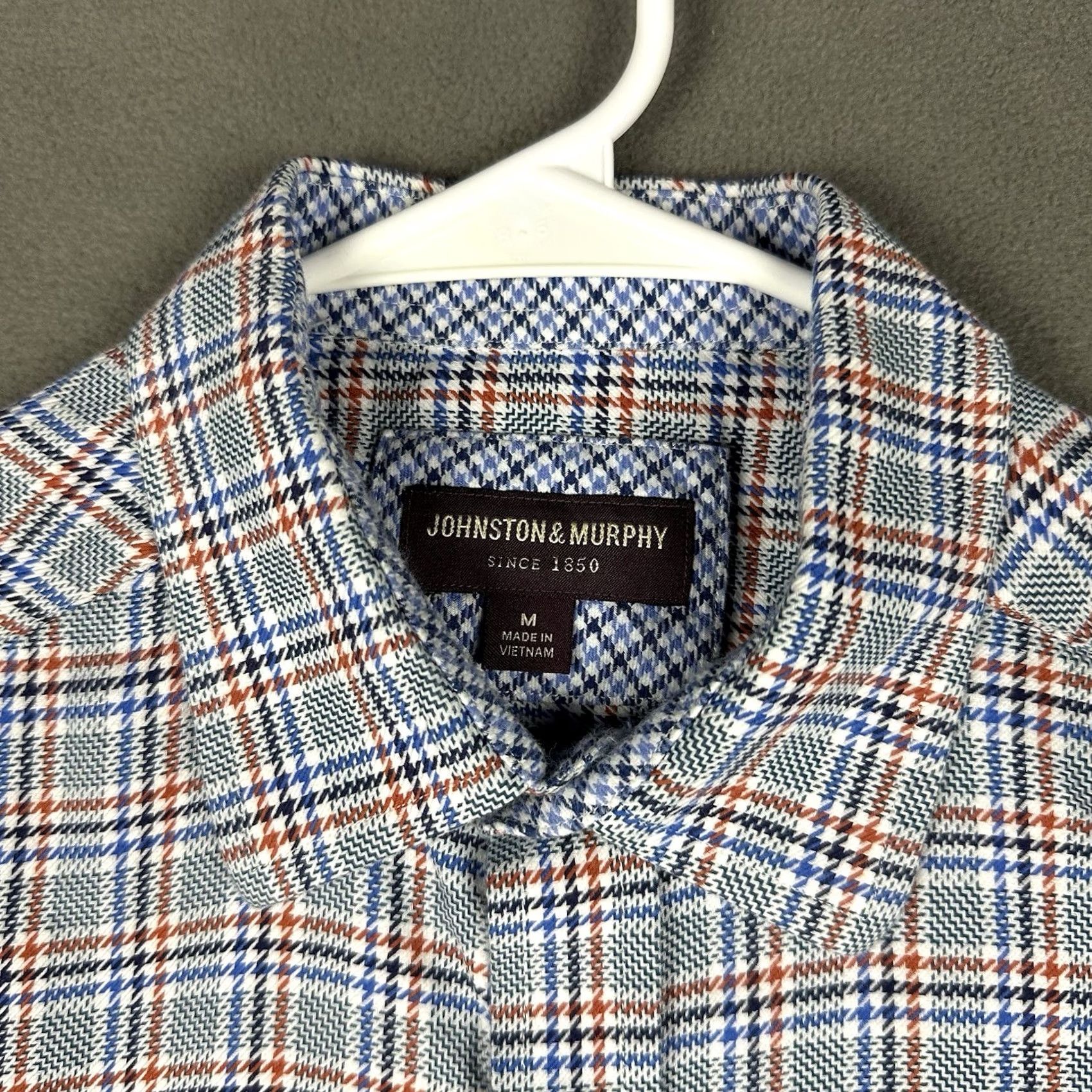 Johnston & Murphy Johnston & Murphy Shirt Mens M Blue Orange Houndstooth Button Up Casual EUC Size US M / EU 48-50 / 2 - 3 Thumbnail