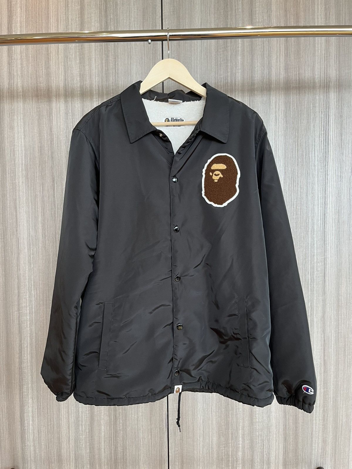Bape × Champion Bape x Champion Sherpa Lined Black Coaches Jacket Size US XL / EU 56 / 4 - 1 Thumbnail