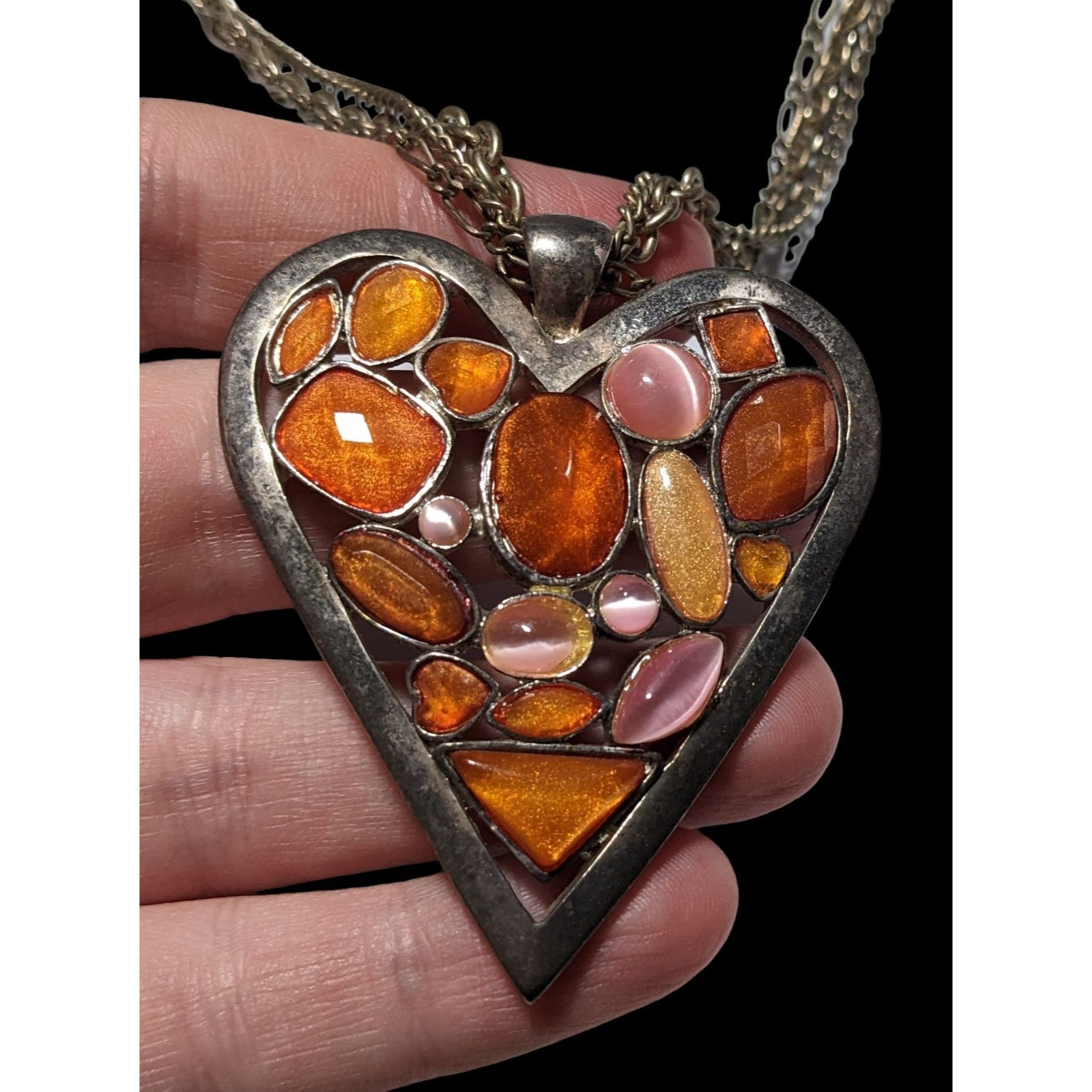 Other Pink And Orange Gemmed Heart Pendant Necklace Size ONE SIZE - 3 Thumbnail