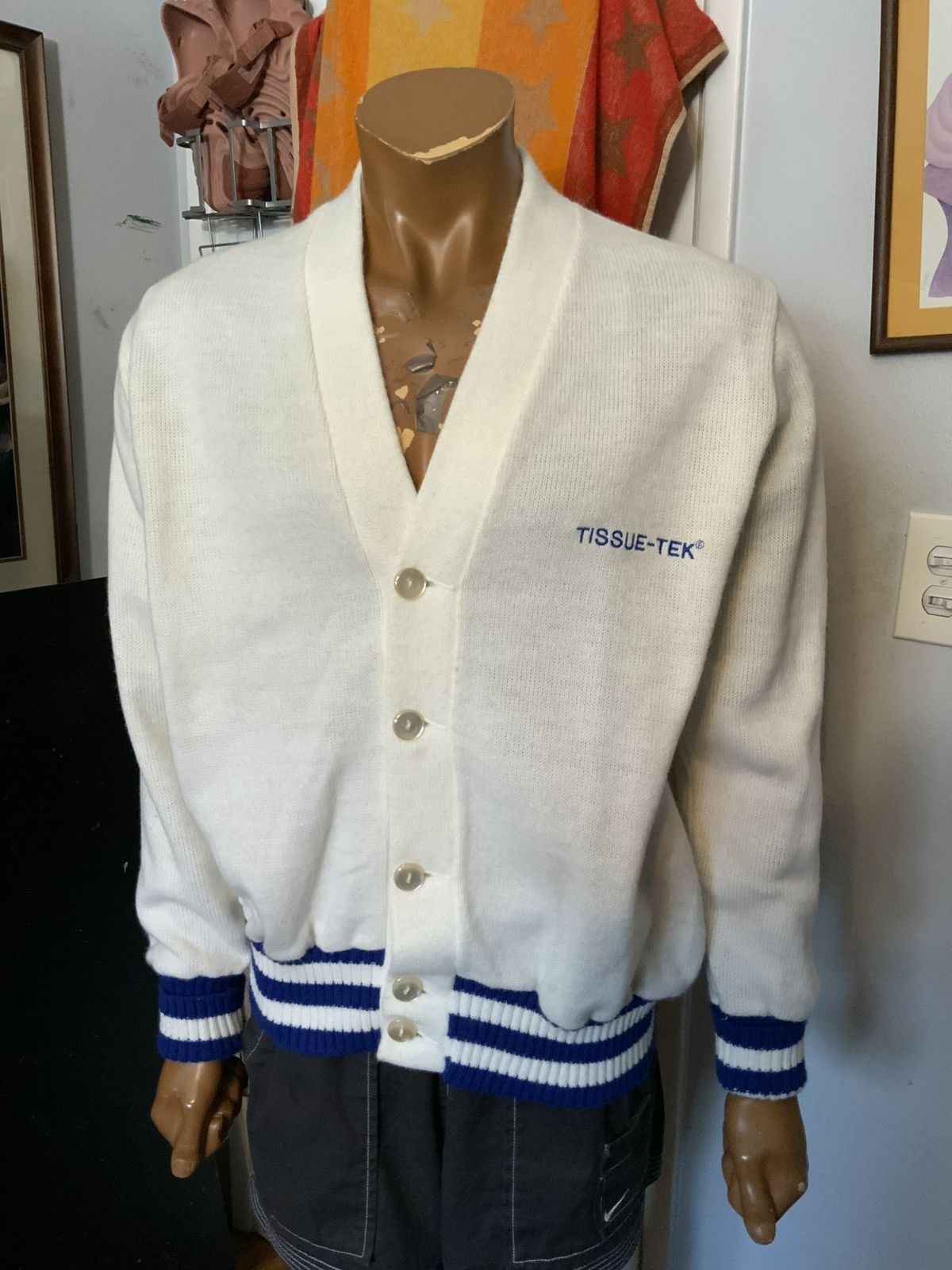 Vintage Vintage 70s 80s Tissue-Tek Lab Knit Stripe Cardigan Sweater Size US XL / EU 56 / 4 - 7 Thumbnail
