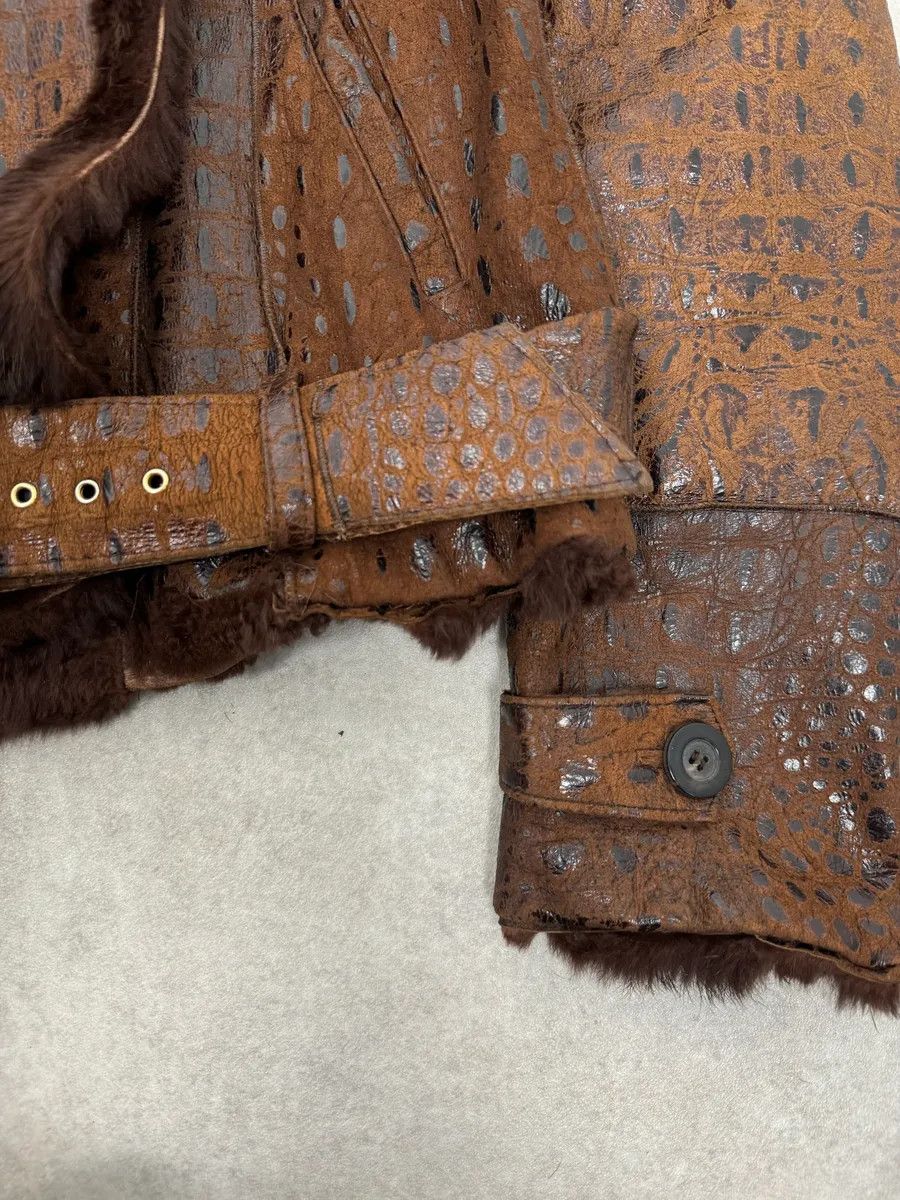 Iceberg 2000s Iceberg Fur Collar Crocodile Brown Leather Buttoned Jacket Size S / US 4 / IT 40 - 7 Thumbnail