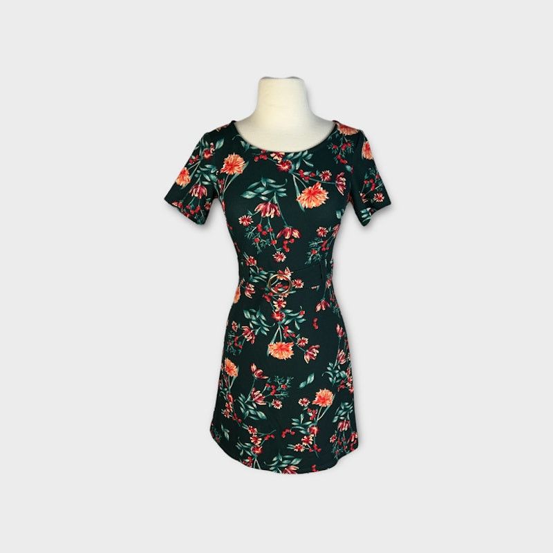 Macys B Darlin | Belted Floral Dress Dark Green | Size 5/6 Size M / US 6-8 / IT 42-44 - 3 Thumbnail